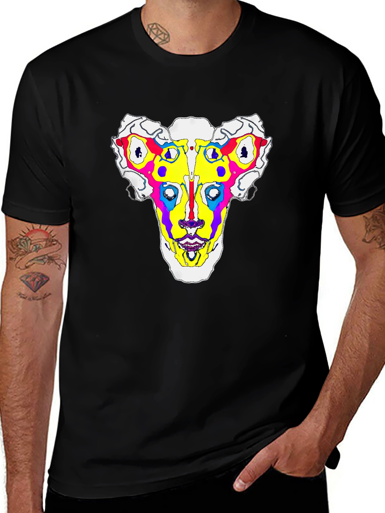 Abstract Face Graphic Tee - Black