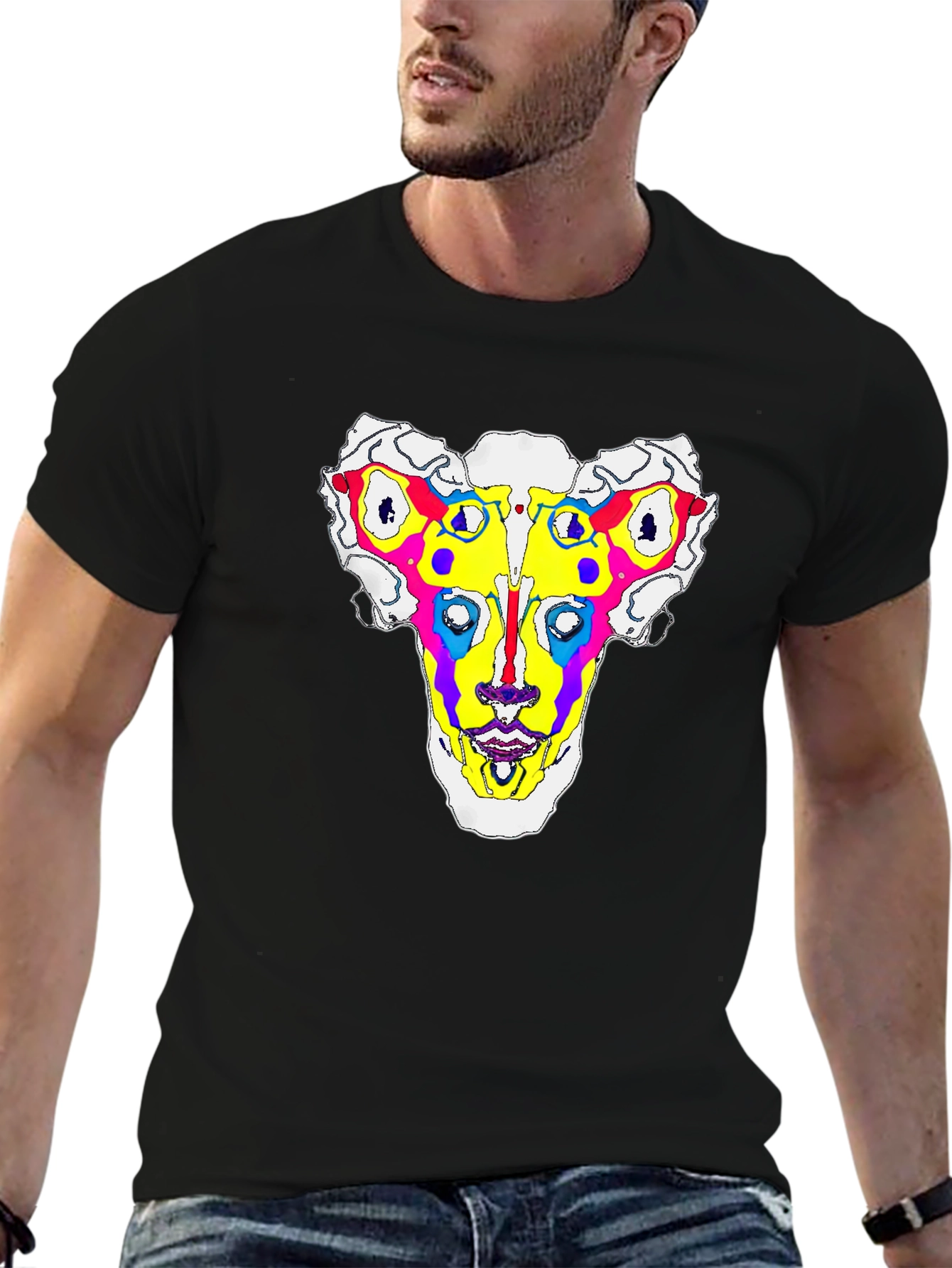 Abstract Face Graphic Tee - Black