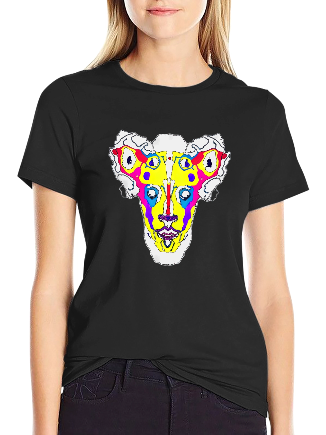 Abstract Face Graphic Tee - Black