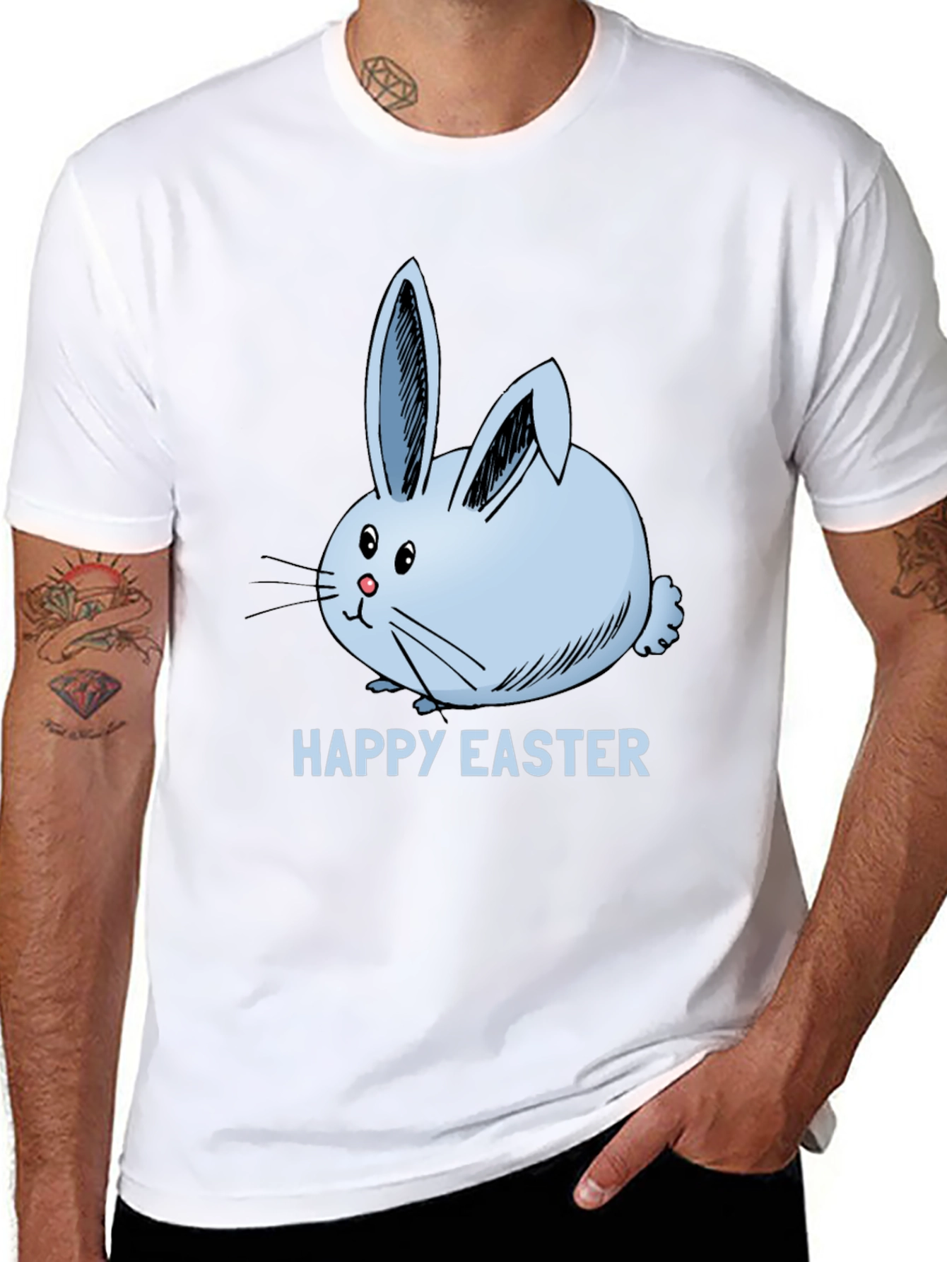 Happy Easter Bunny T-Shirt Black Cotton