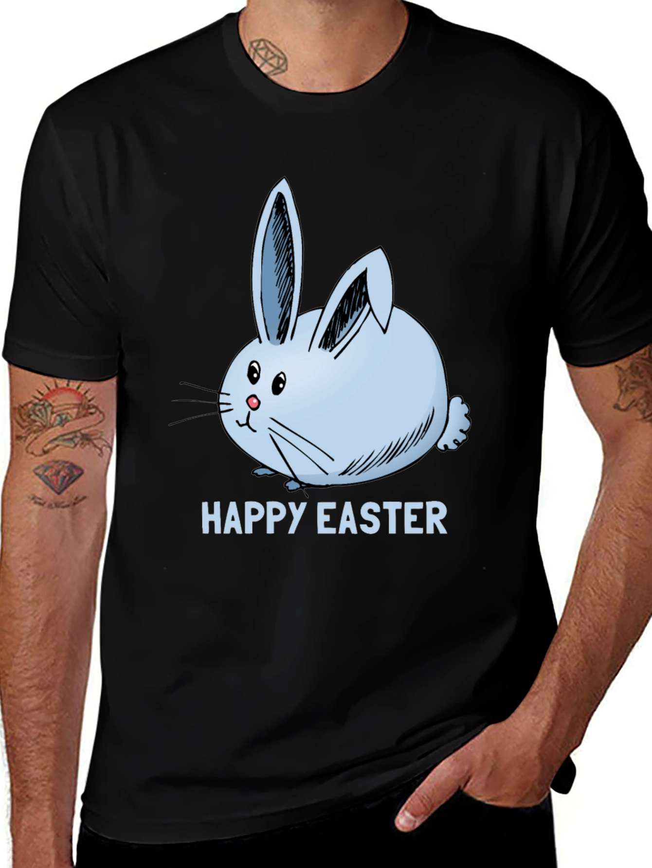 Happy Easter Bunny T-Shirt Black Cotton