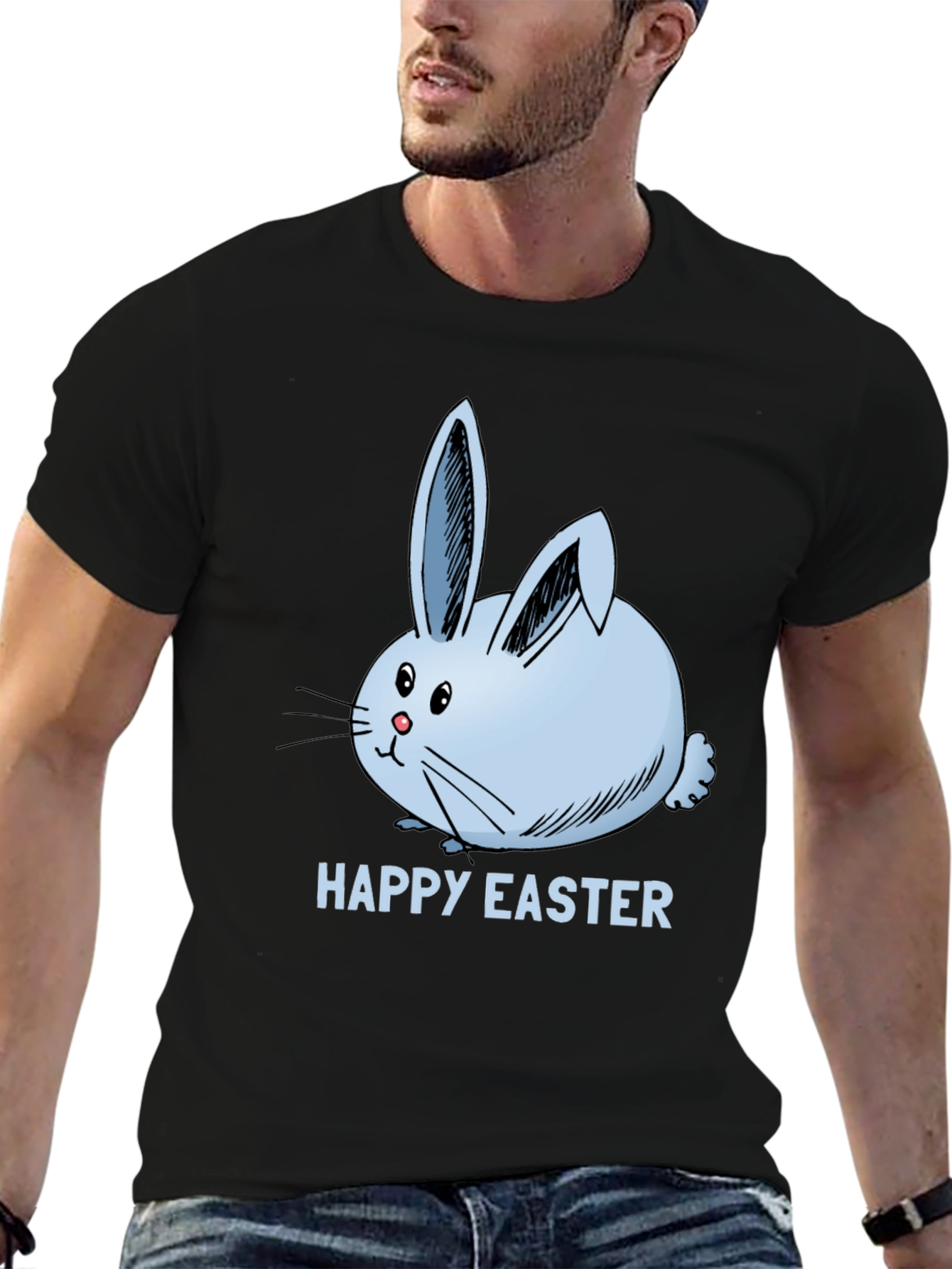 Happy Easter Bunny T-Shirt Black Cotton