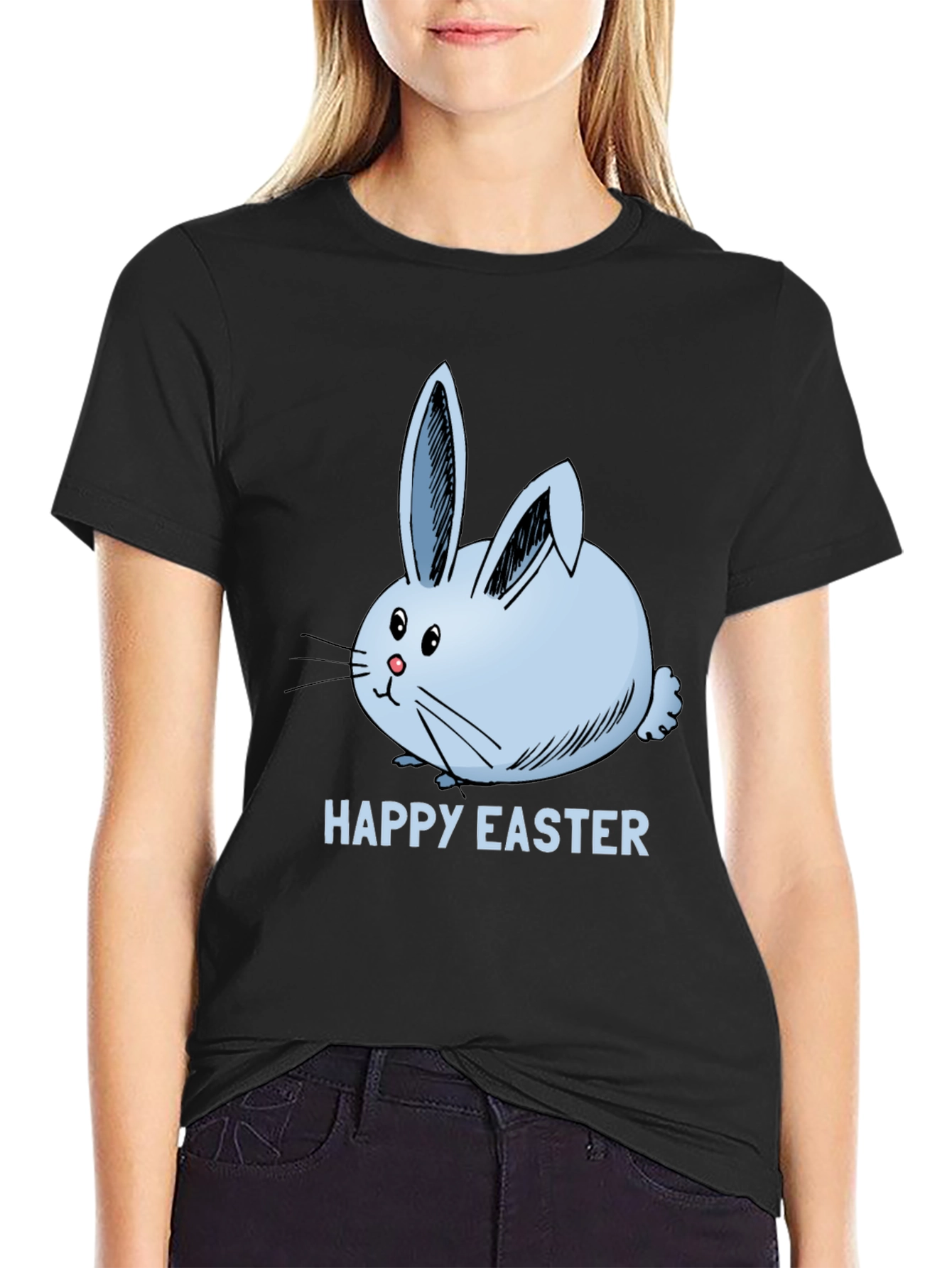 Happy Easter Bunny T-Shirt Black Cotton