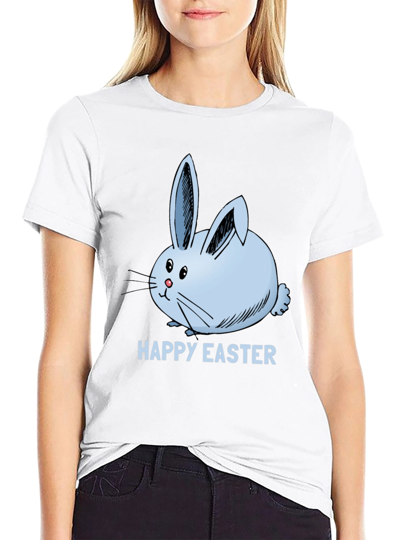 Happy Easter Bunny T-Shirt Black Cotton
