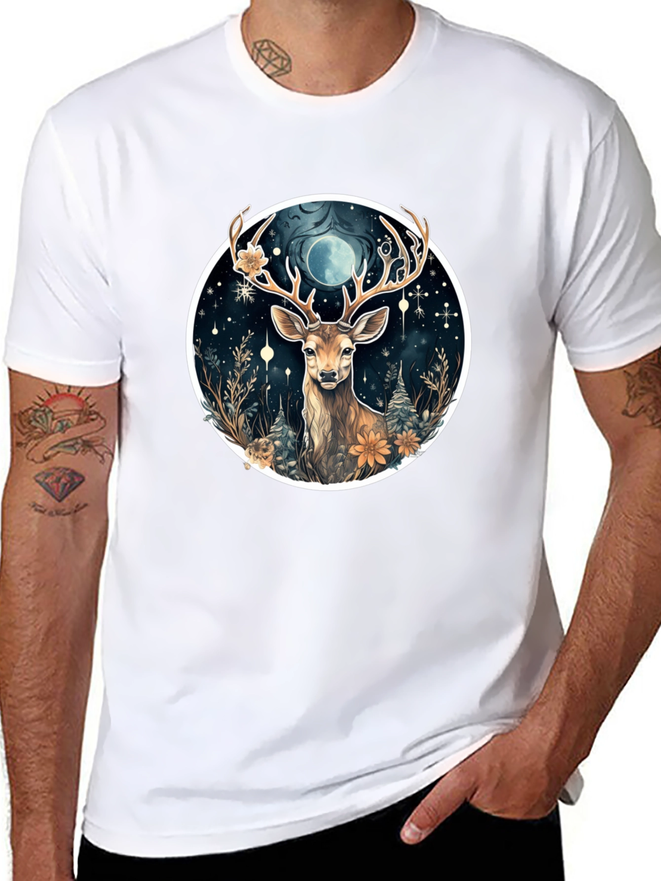 Mystic Deer Graphic Tee - Black Cotton