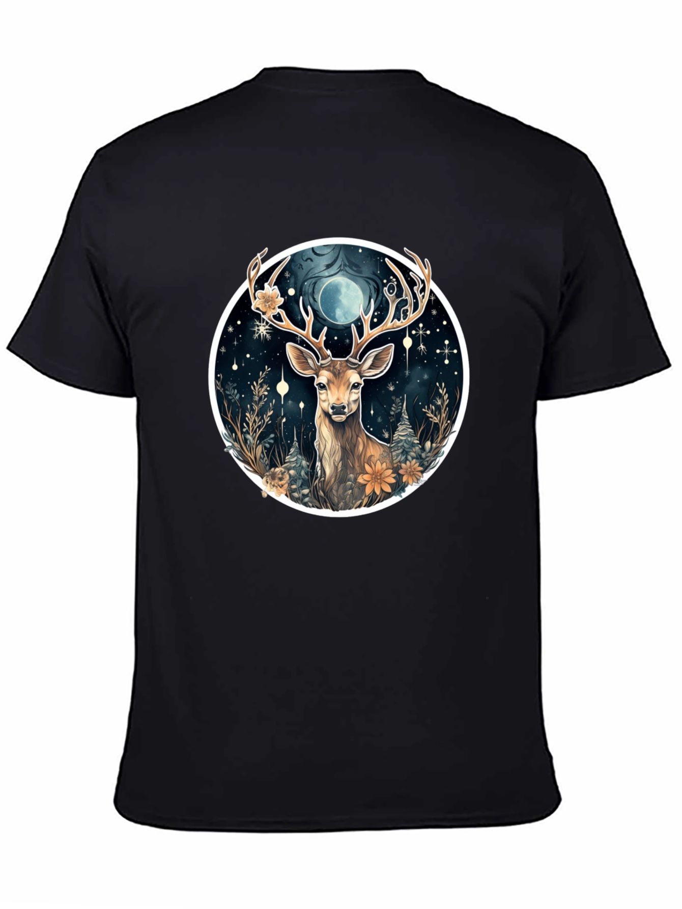 Mystic Deer Graphic Tee - Black Cotton