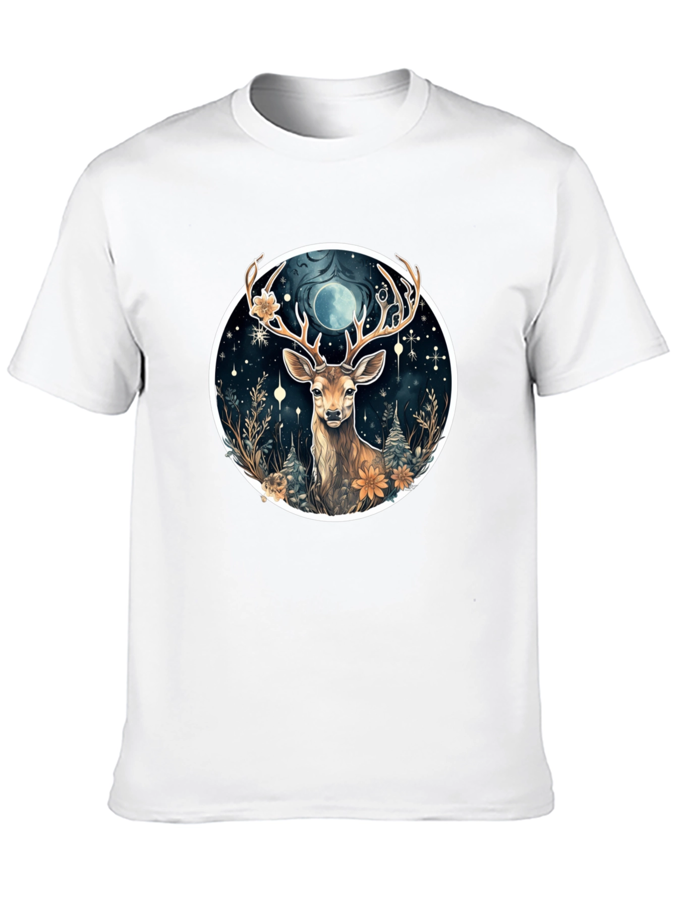Mystic Deer Graphic Tee - Black Cotton