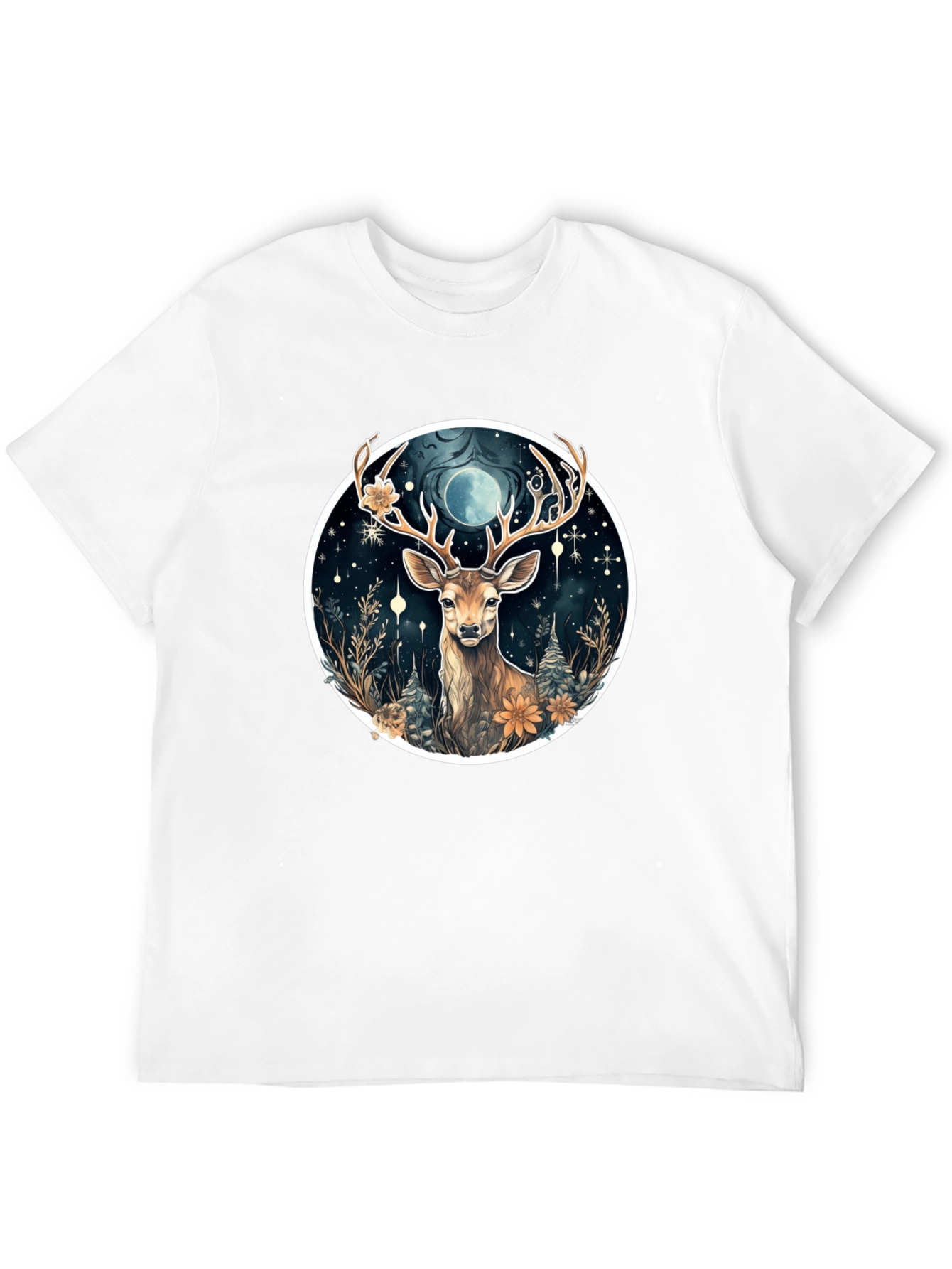 Mystic Deer Graphic Tee - Black Cotton