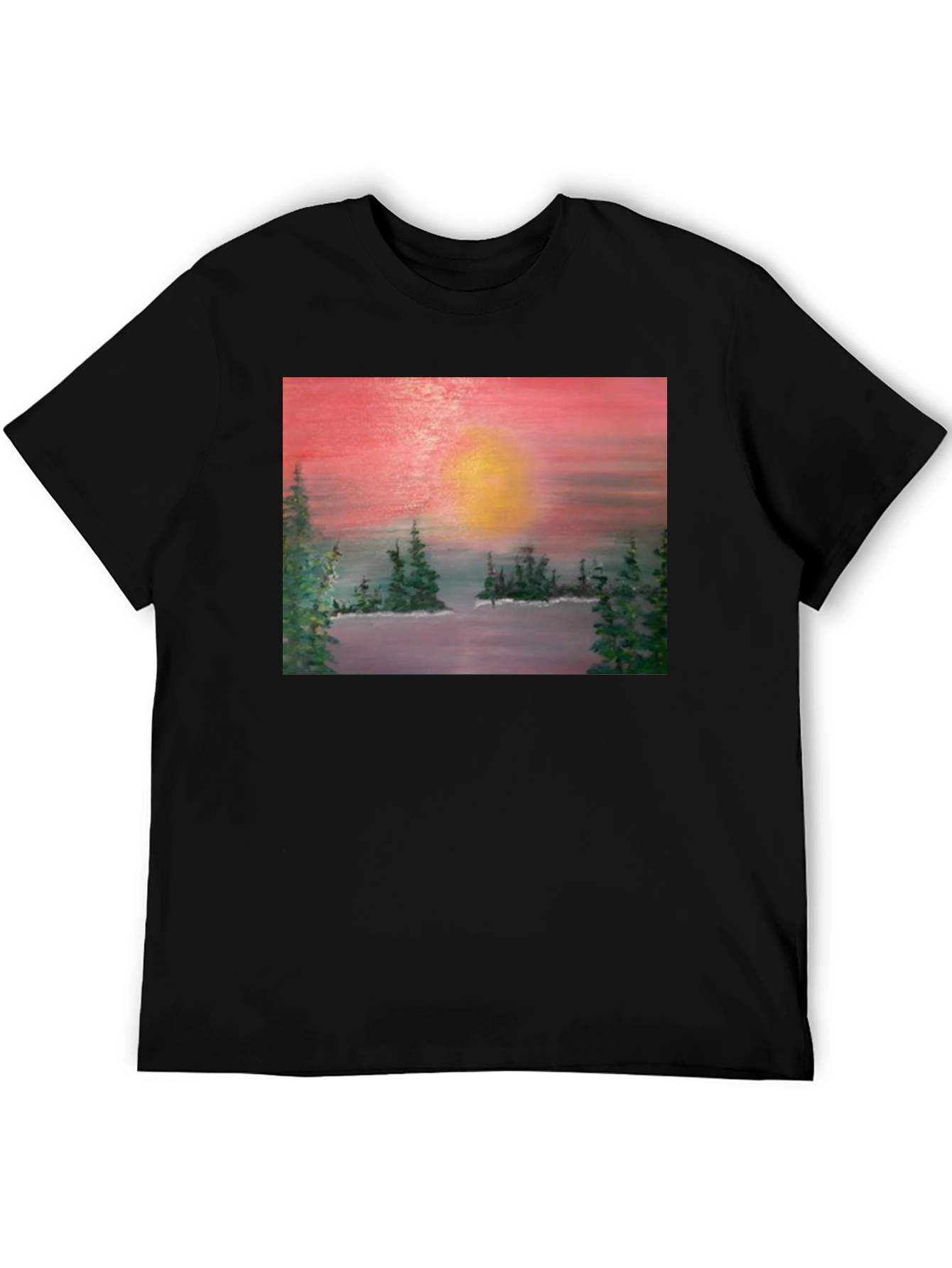 Sunset Lake Painting Graphic Tee - Nature Art T-Shirt