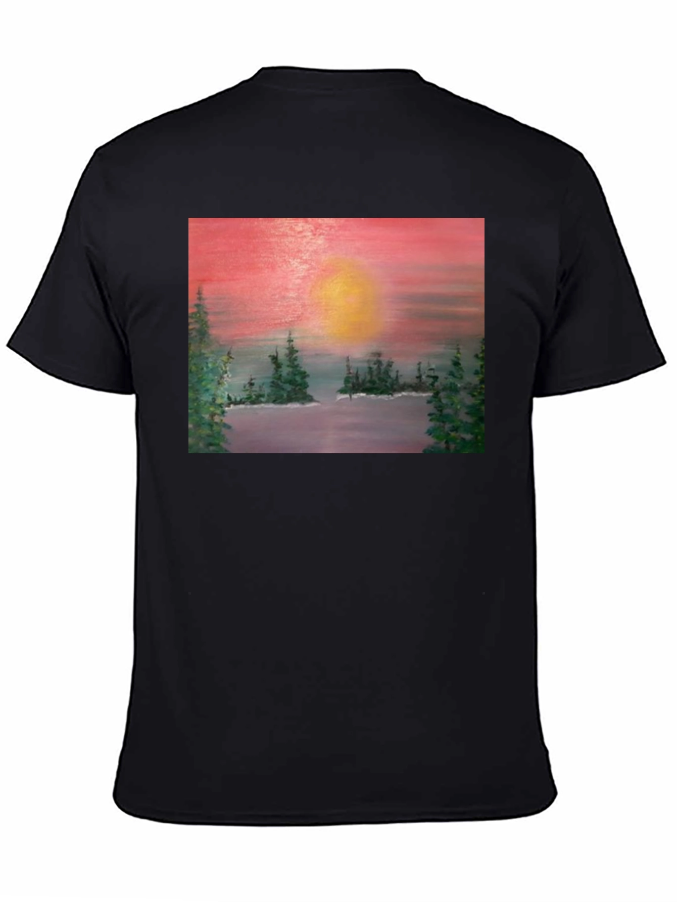 Sunset Lake Painting Graphic Tee - Nature Art T-Shirt