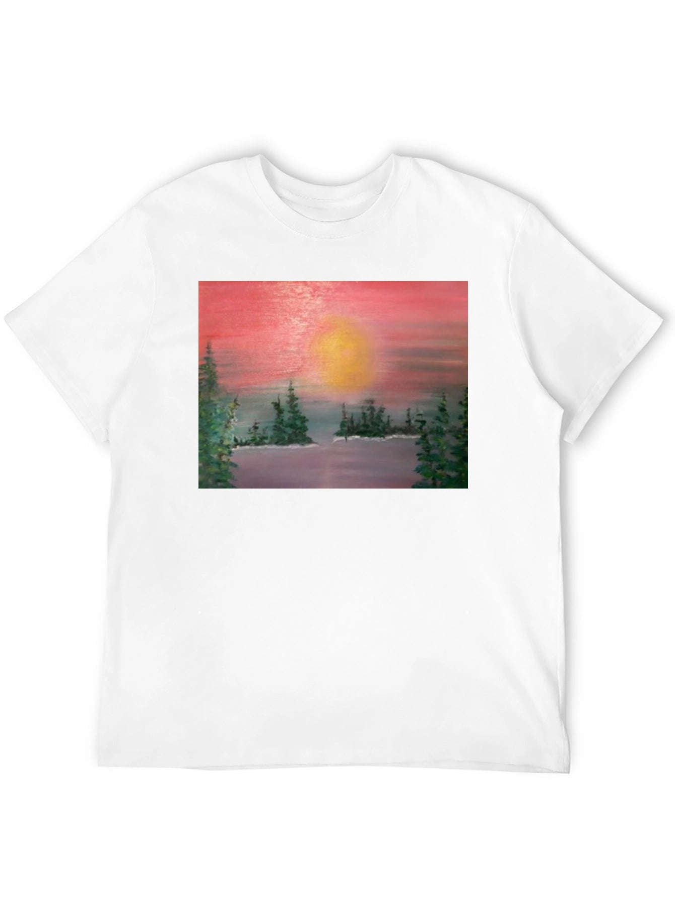Sunset Lake Painting Graphic Tee - Nature Art T-Shirt