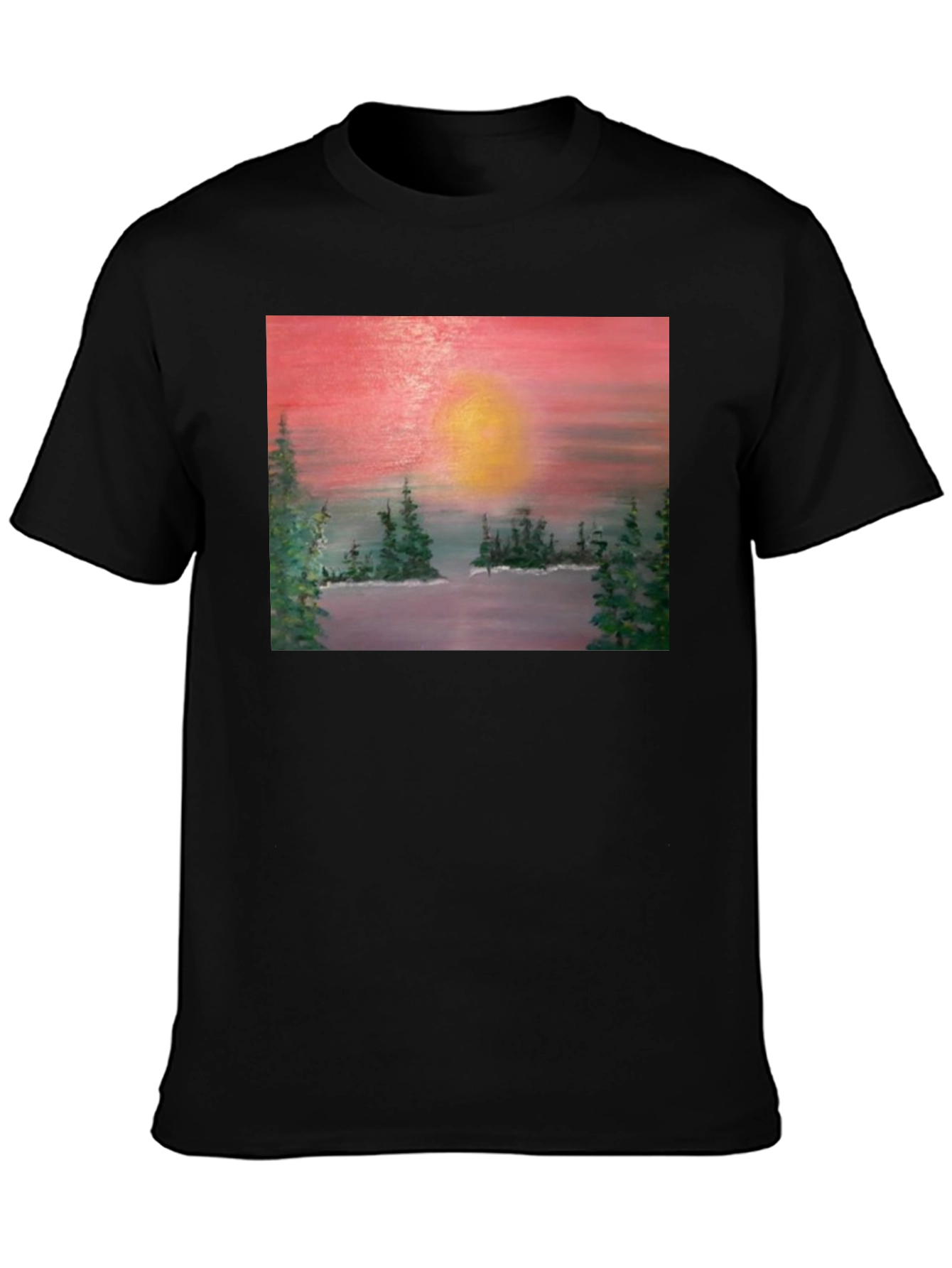 Sunset Lake Painting Graphic Tee - Nature Art T-Shirt