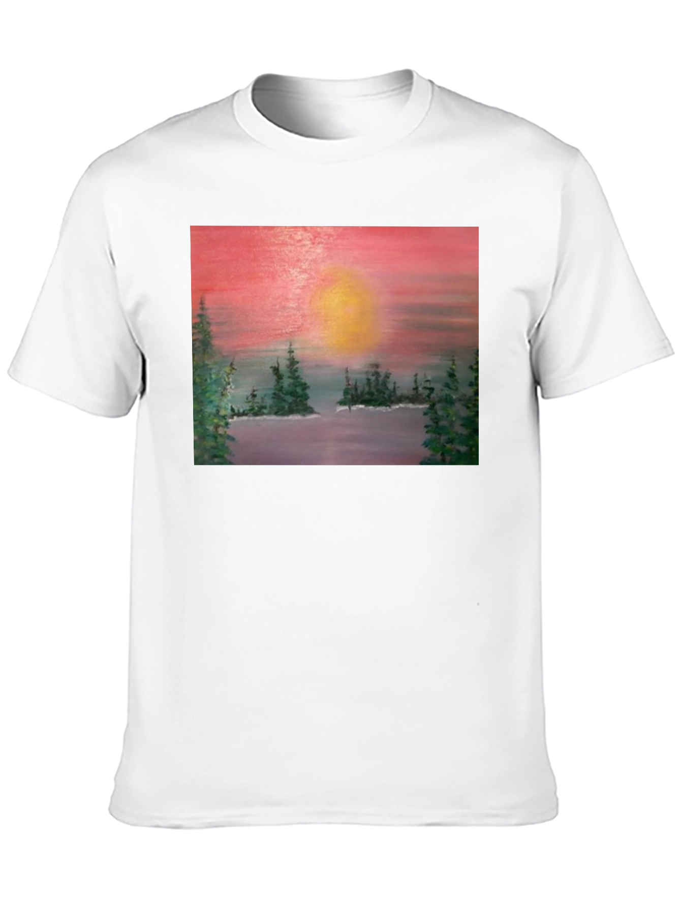 Sunset Lake Painting Graphic Tee - Nature Art T-Shirt