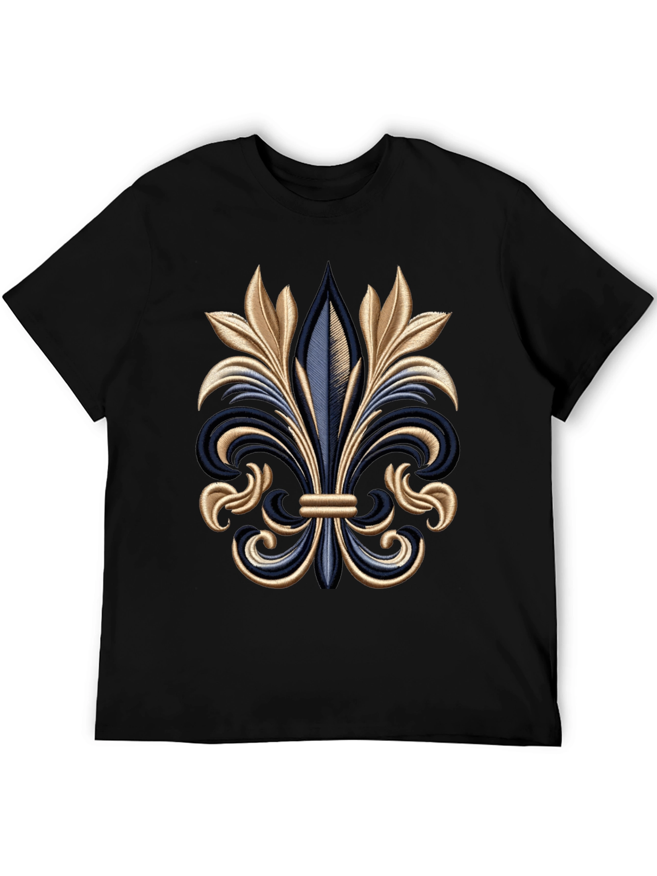 Fleur-de-lis Embroidered Graphic Tee - Stylish Mens Black T-Shirt