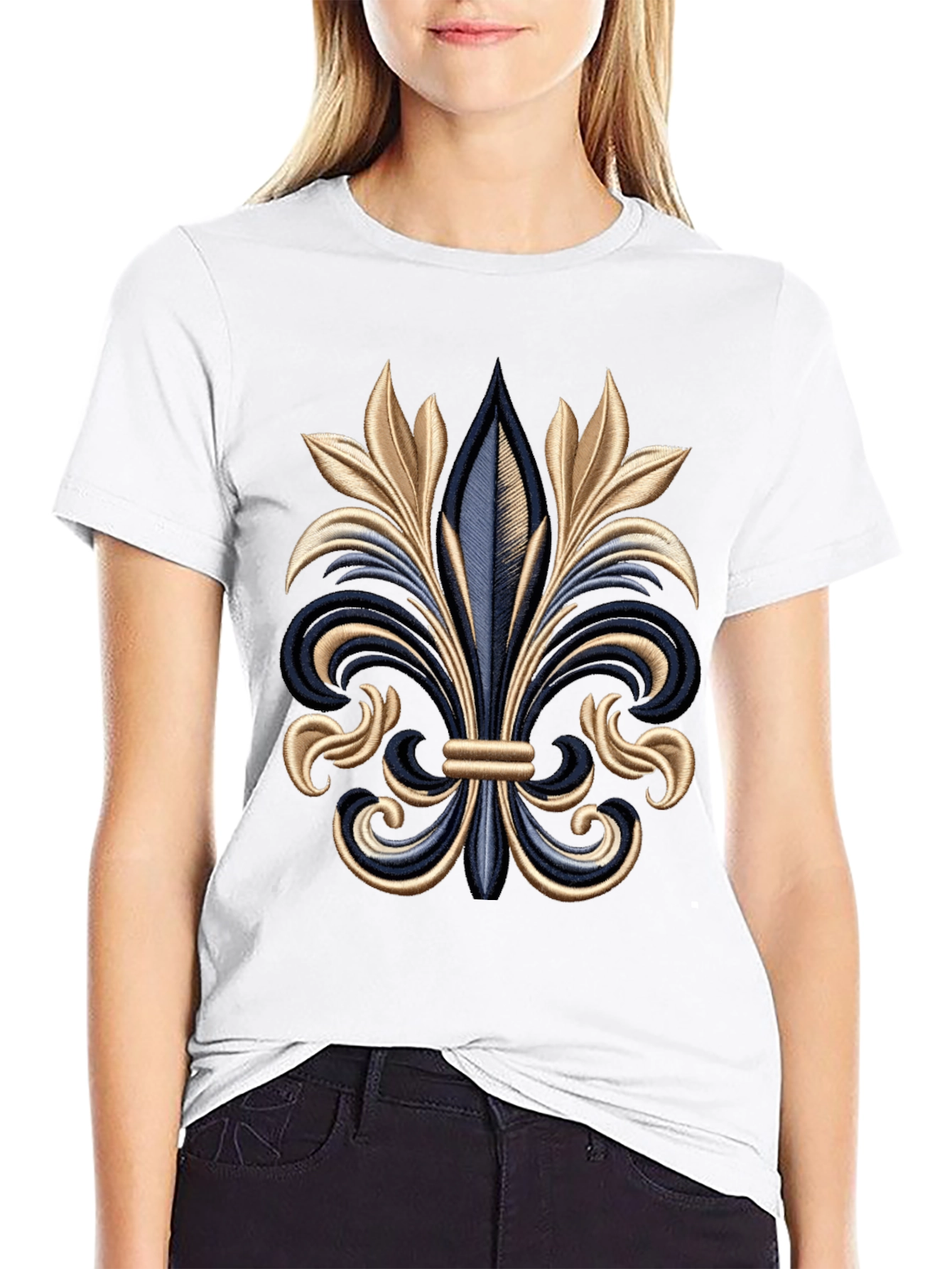 Fleur-de-lis Embroidered Graphic Tee - Stylish Mens Black T-Shirt