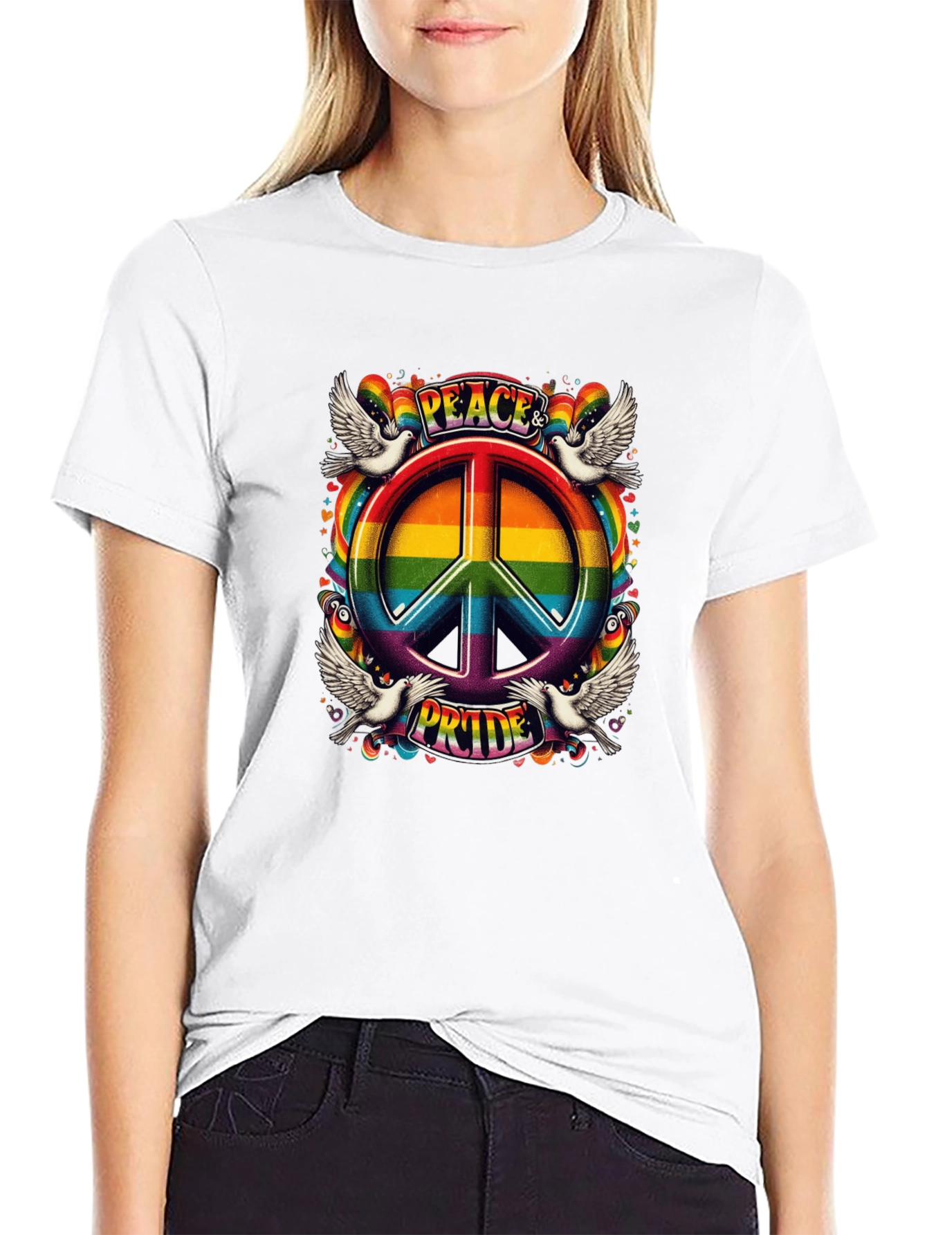 Peace & Pride Rainbow Graphic T-Shirt