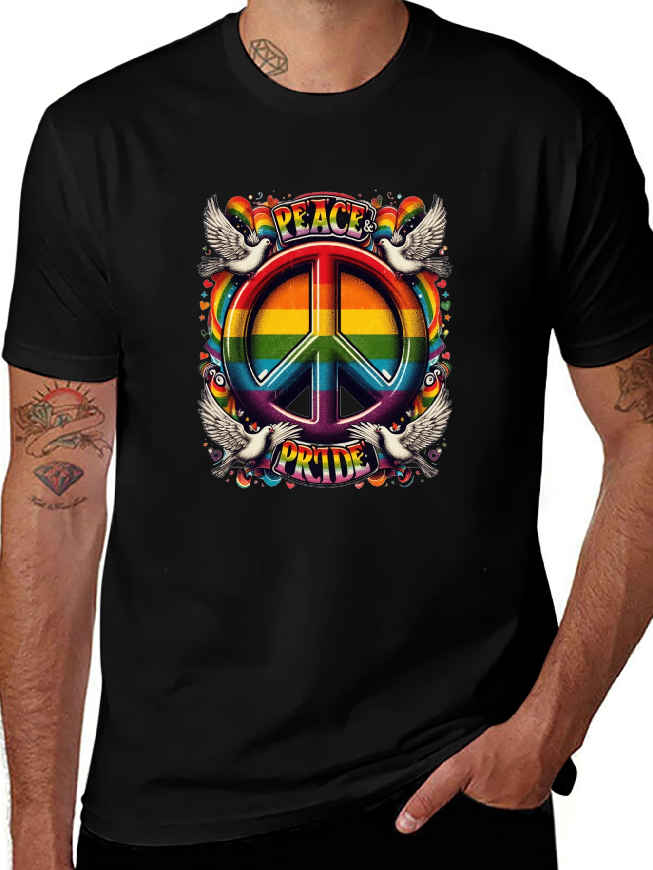 Peace & Pride Rainbow Graphic T-Shirt
