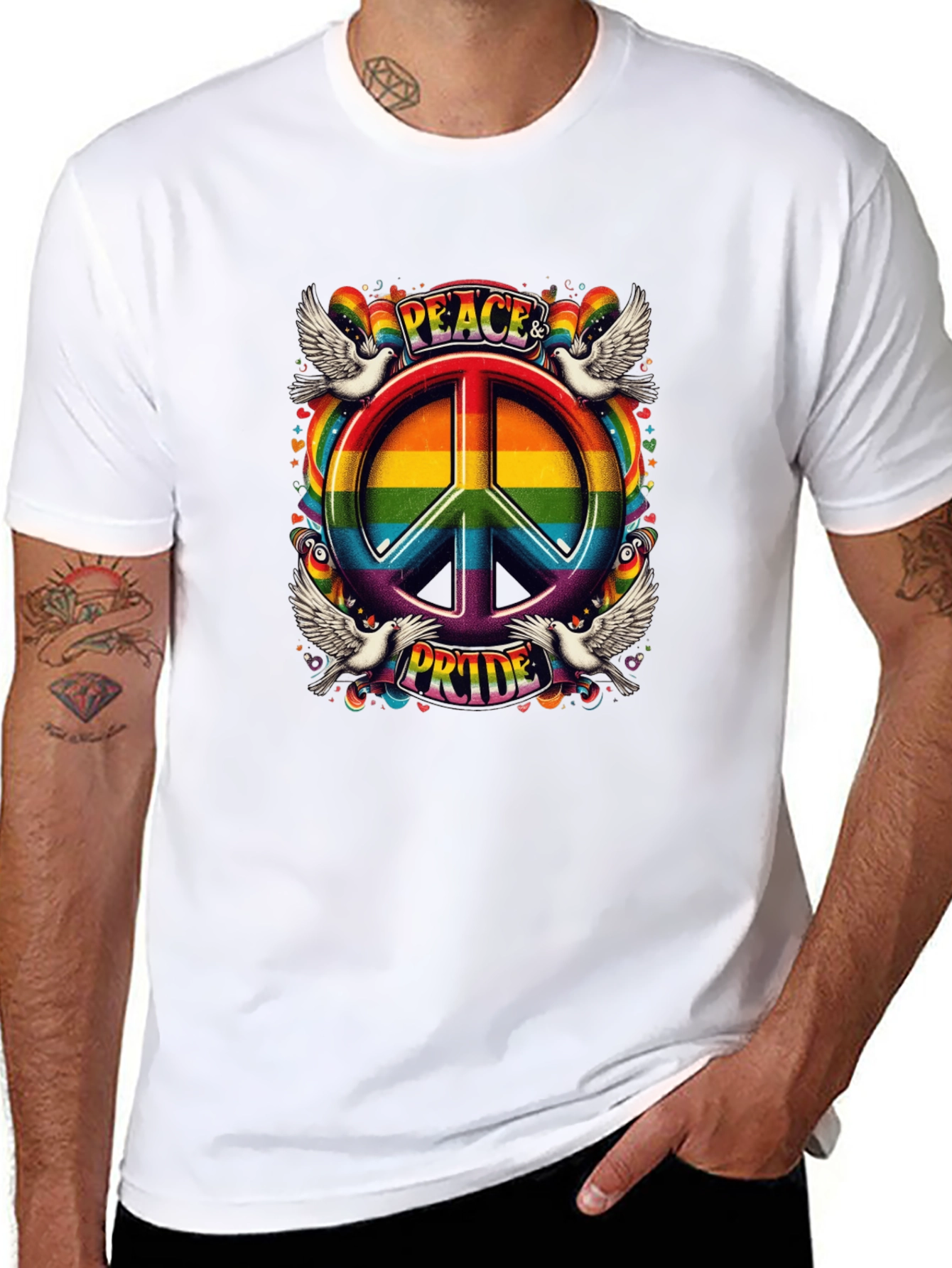 Peace & Pride Rainbow Graphic T-Shirt