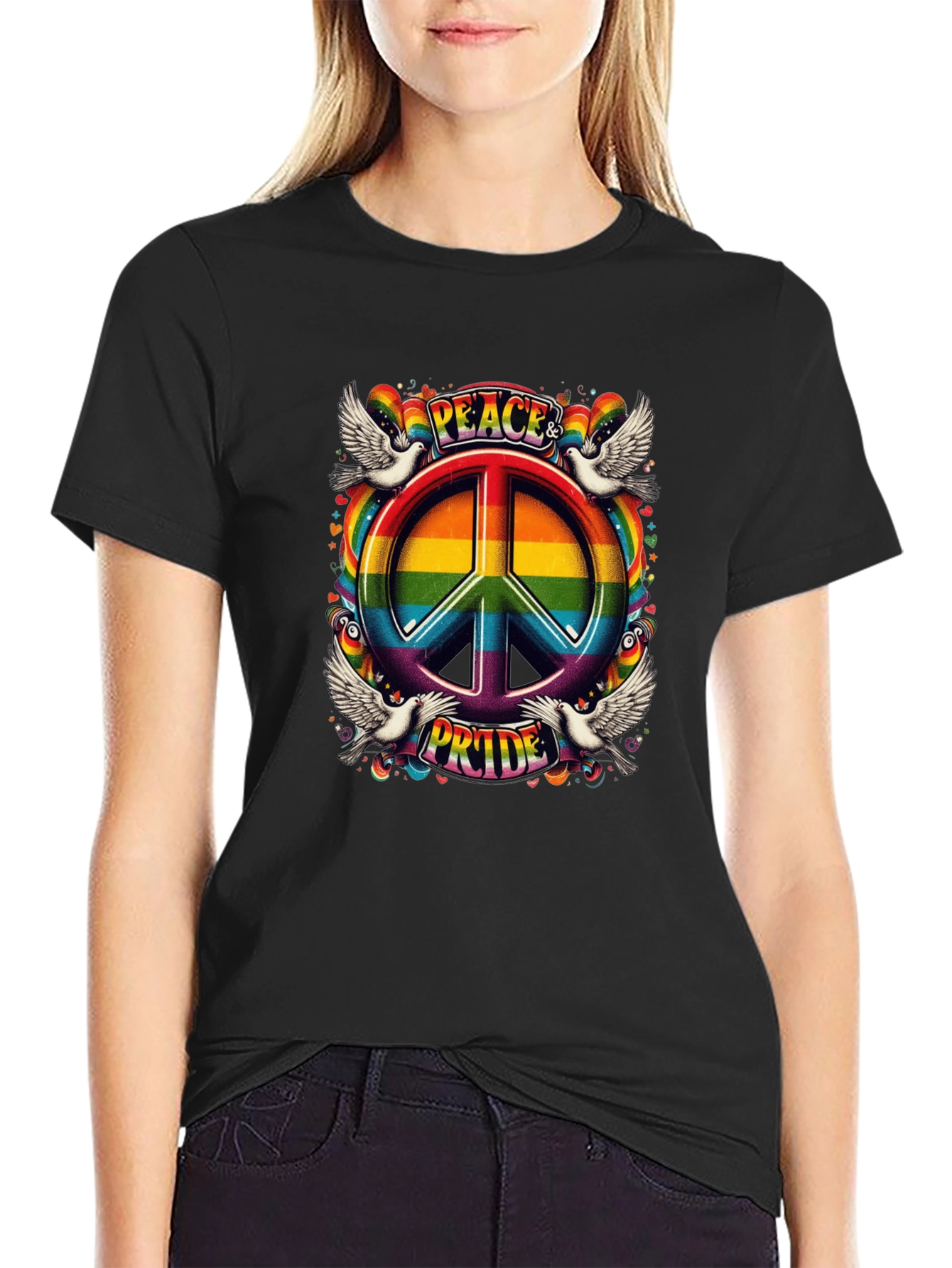 Peace & Pride Rainbow Graphic T-Shirt