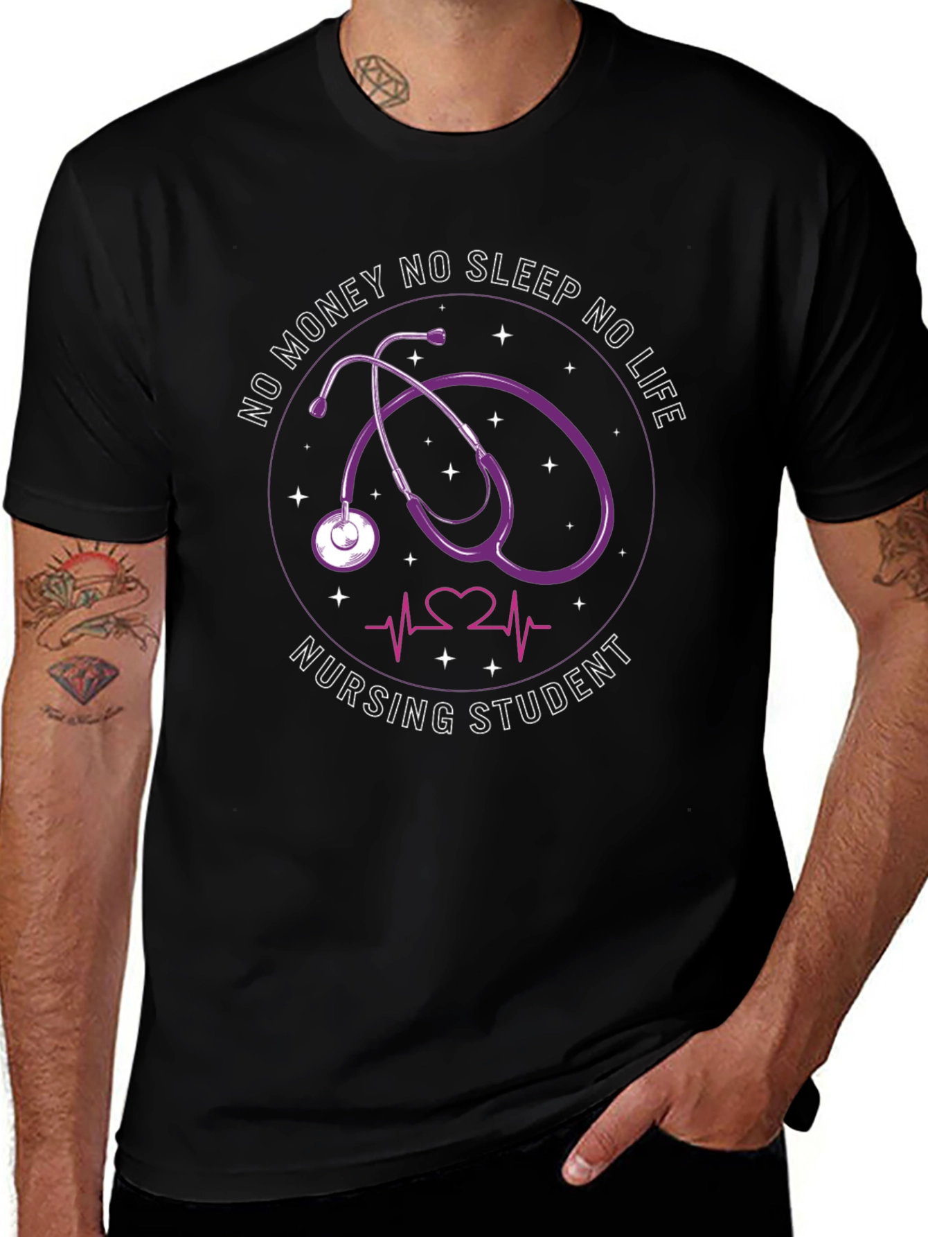 Nursing Student Stethoscope T-Shirt - No Money No Sleep