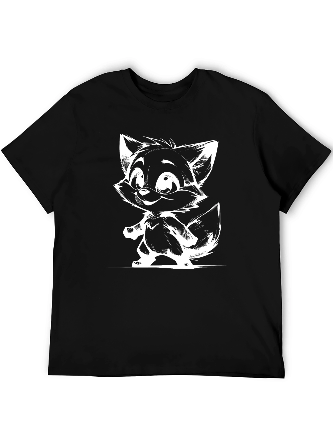 Cartoon Fox Graphic Tee - Black T-Shirt