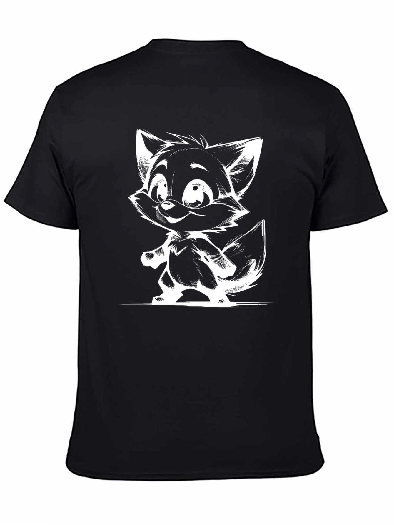 Cartoon Fox Graphic Tee - Black T-Shirt