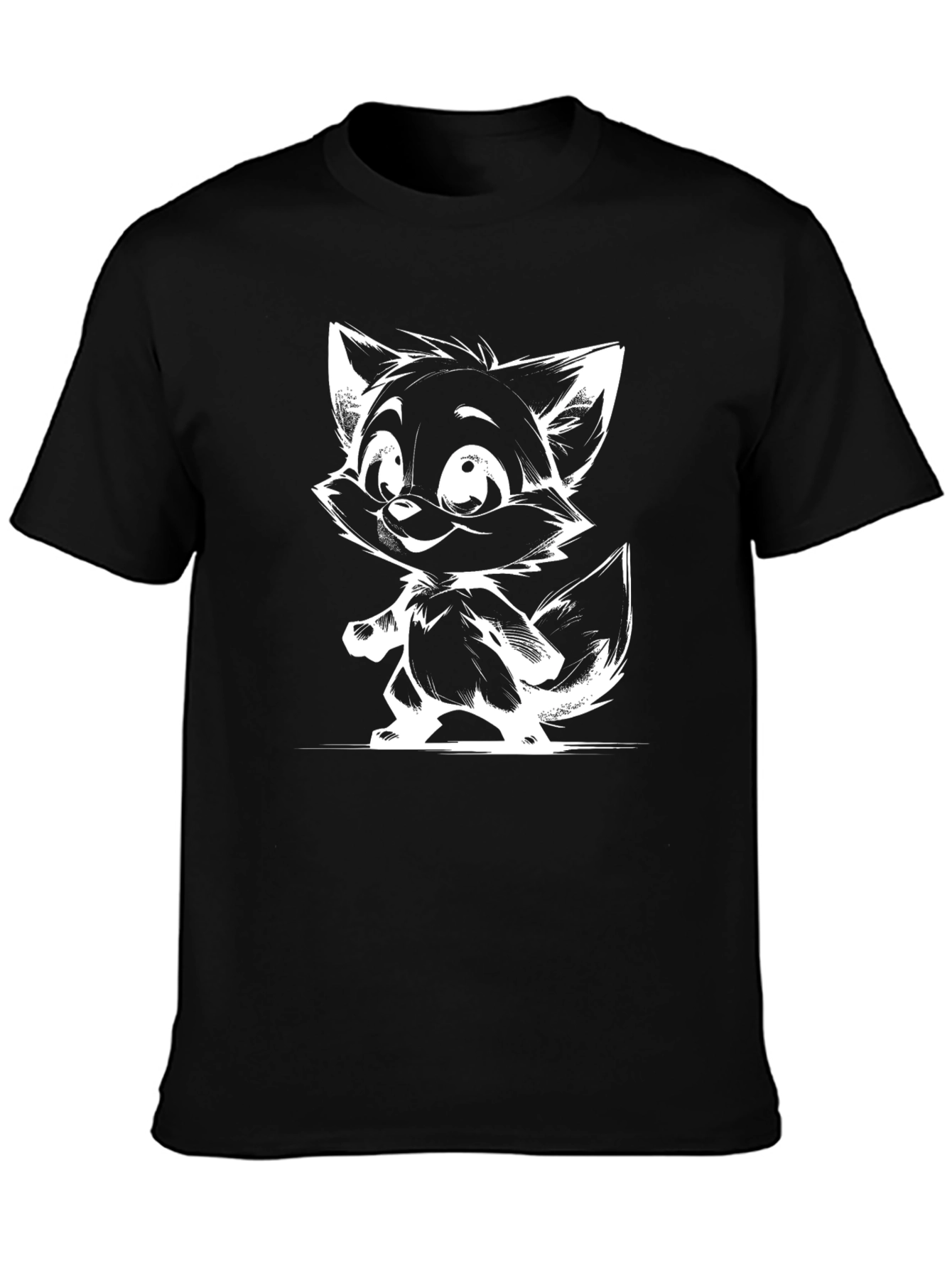 Cartoon Fox Graphic Tee - Black T-Shirt