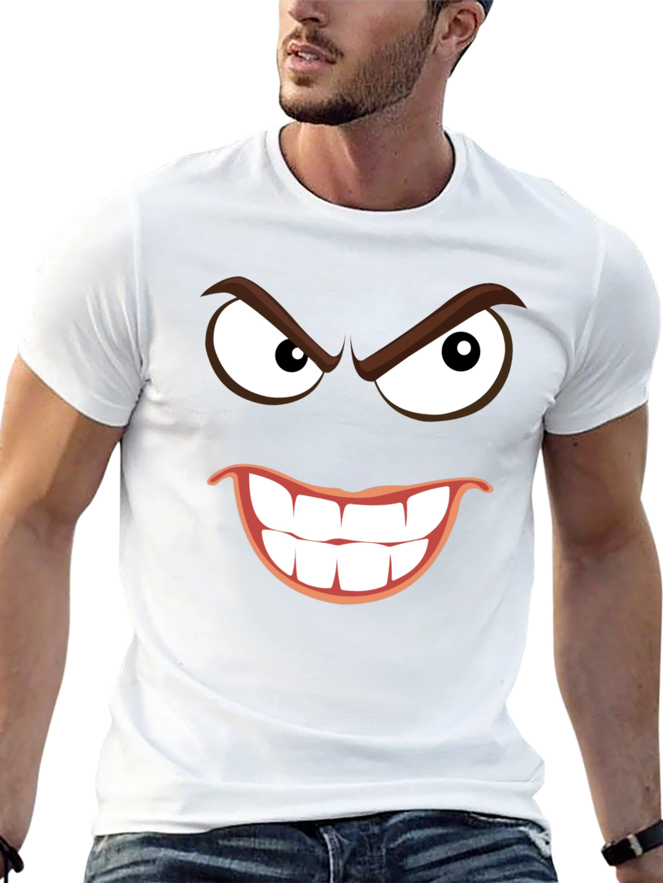 Mens Black Graphic T-Shirt - Evil Smile Design