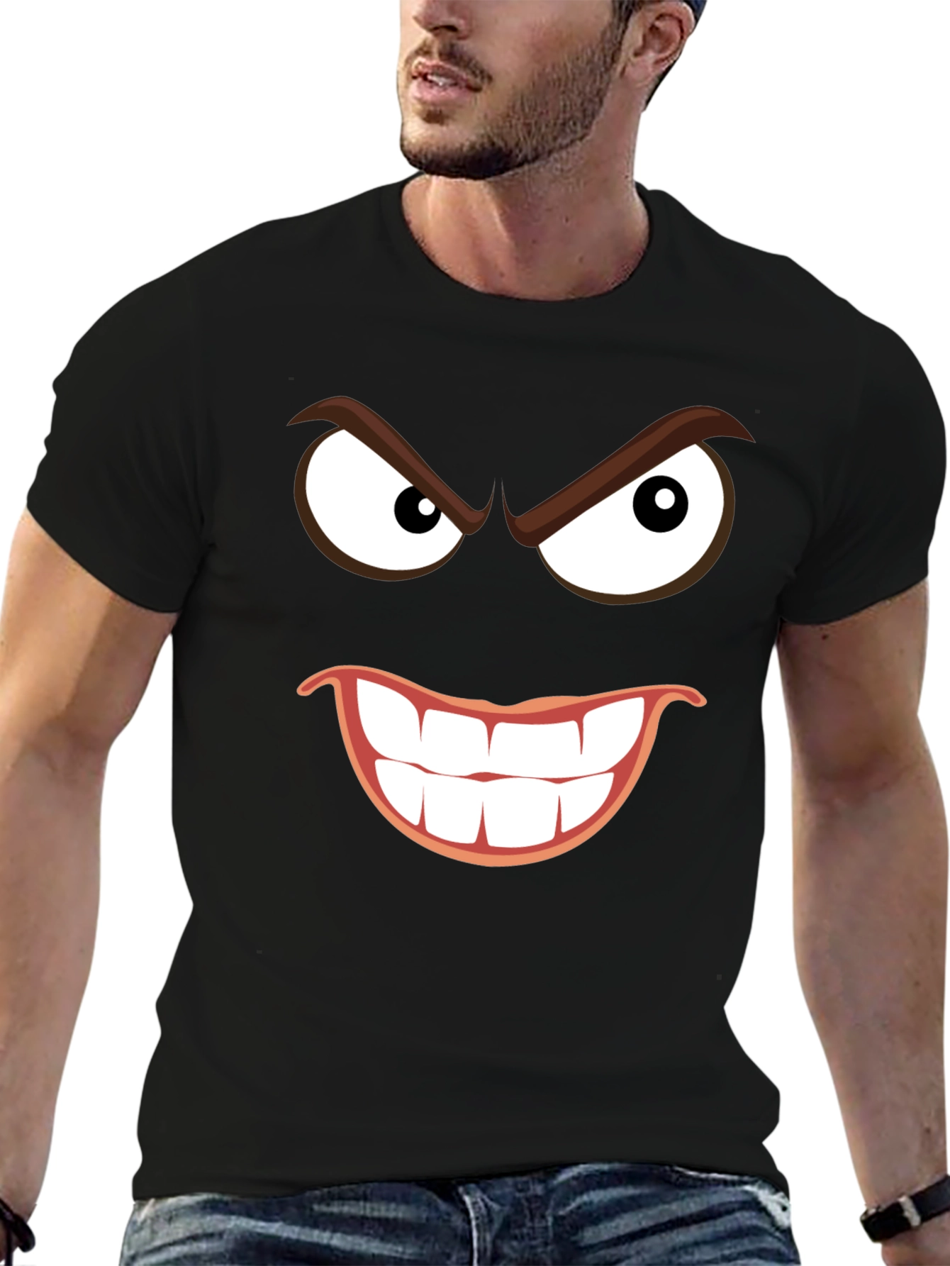 Mens Black Graphic T-Shirt - Evil Smile Design