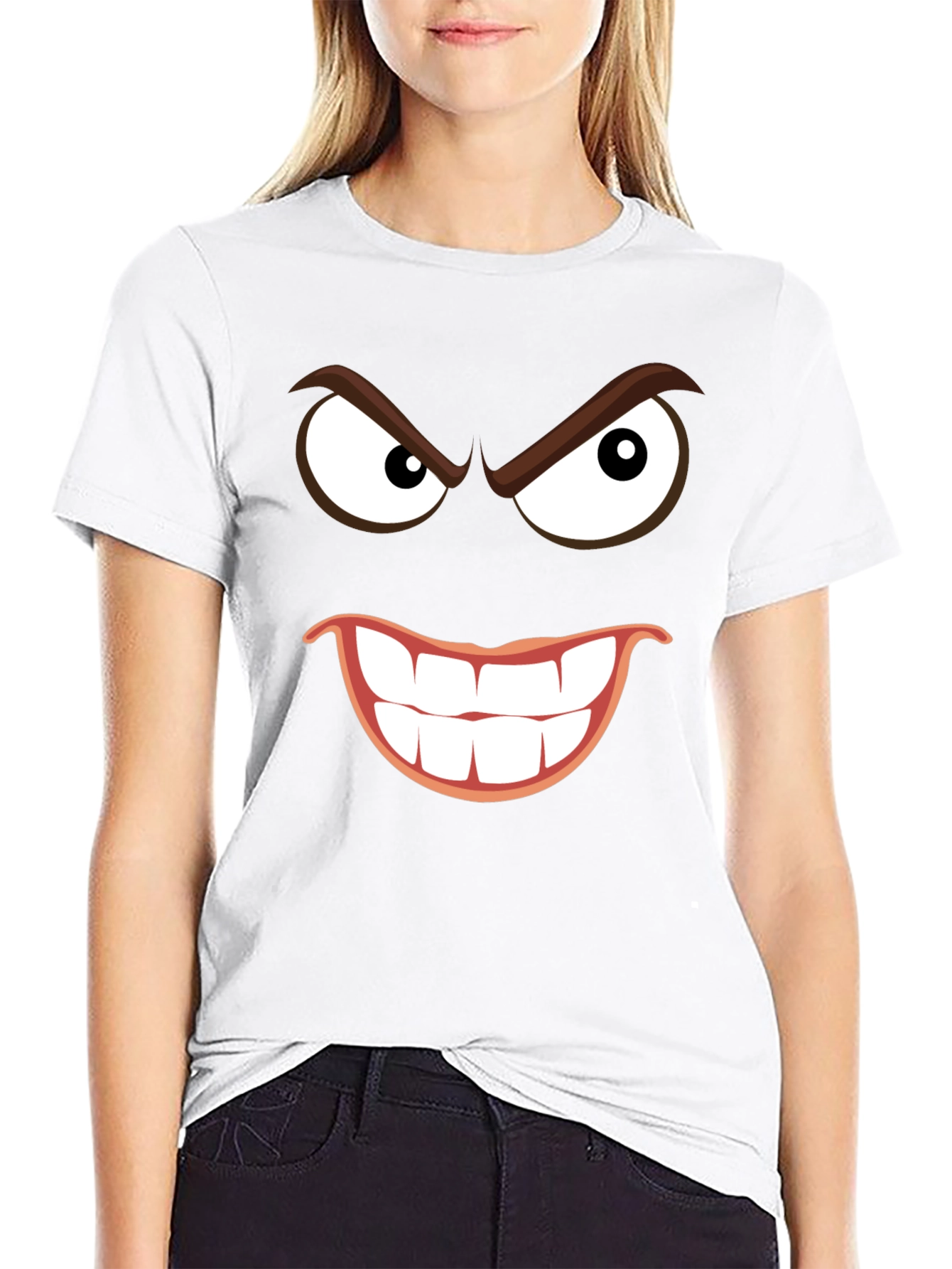 Mens Black Graphic T-Shirt - Evil Smile Design