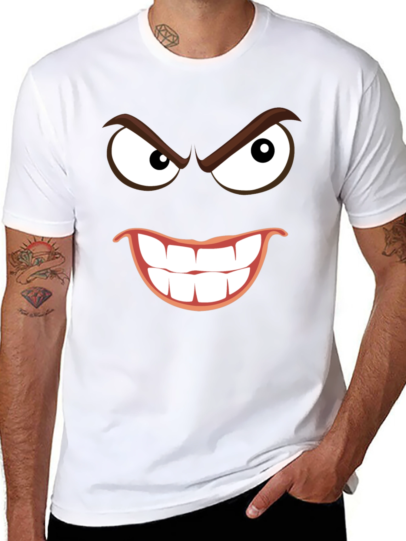 Mens Black Graphic T-Shirt - Evil Smile Design