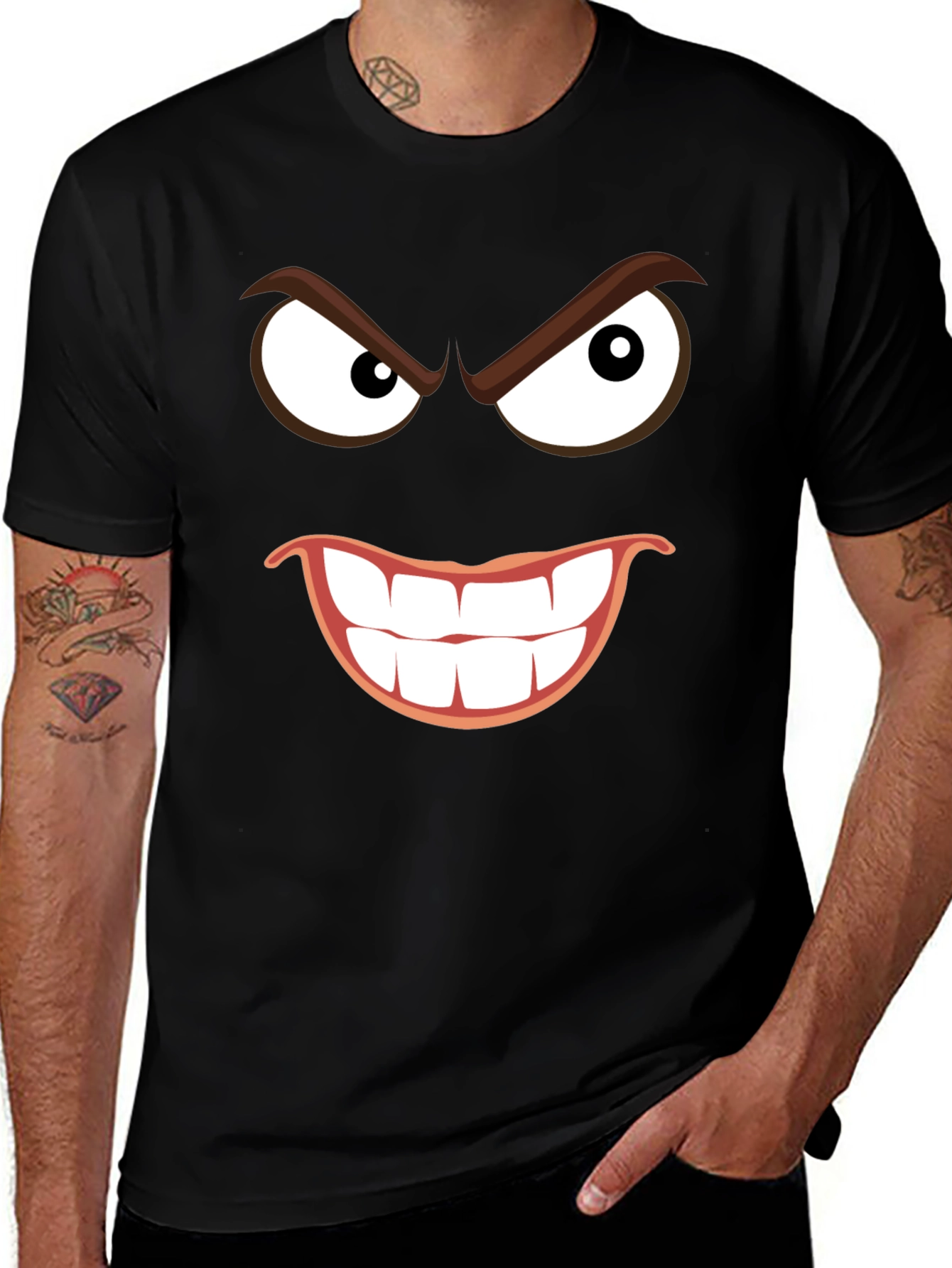 Mens Black Graphic T-Shirt - Evil Smile Design