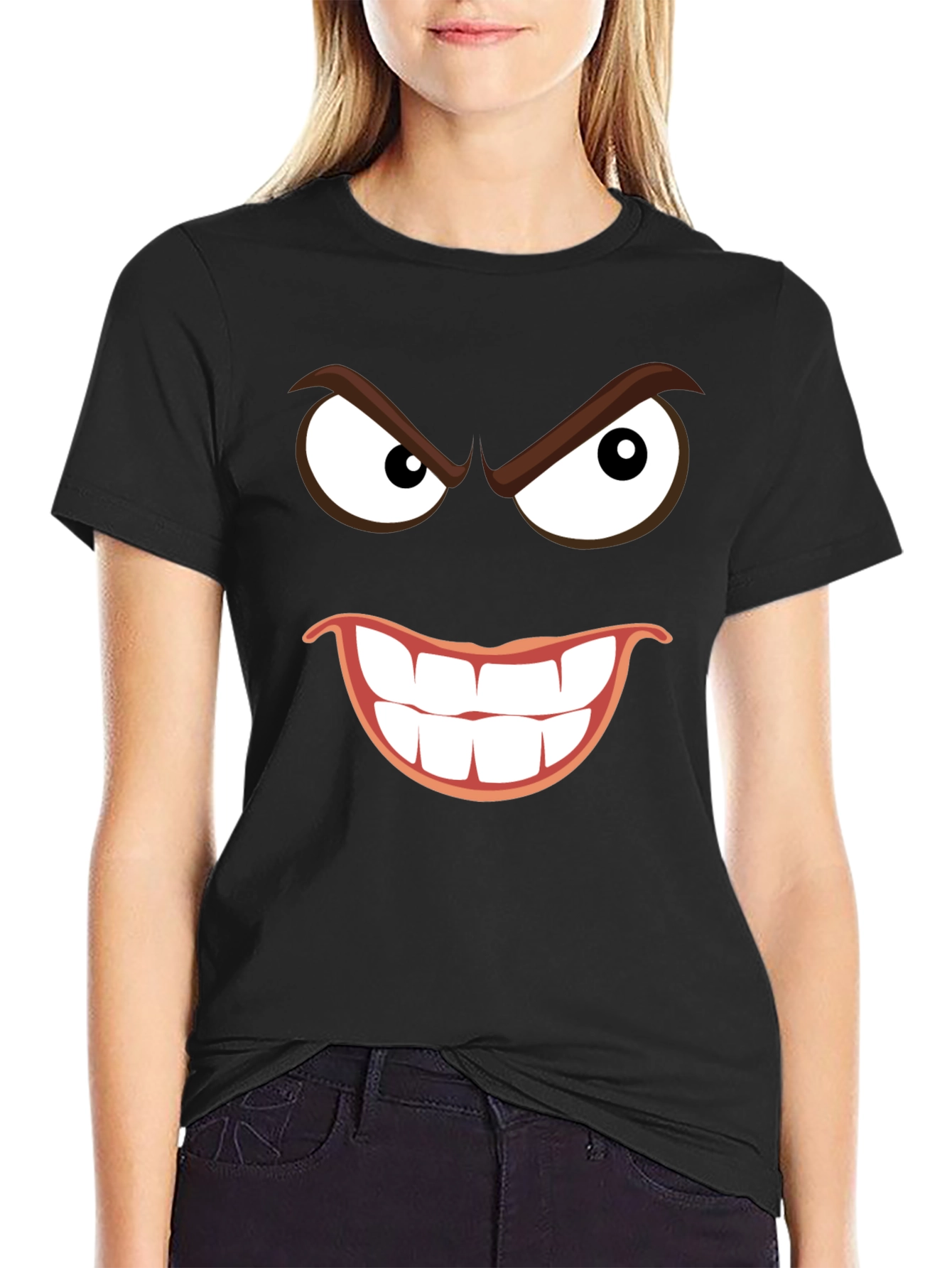 Mens Black Graphic T-Shirt - Evil Smile Design