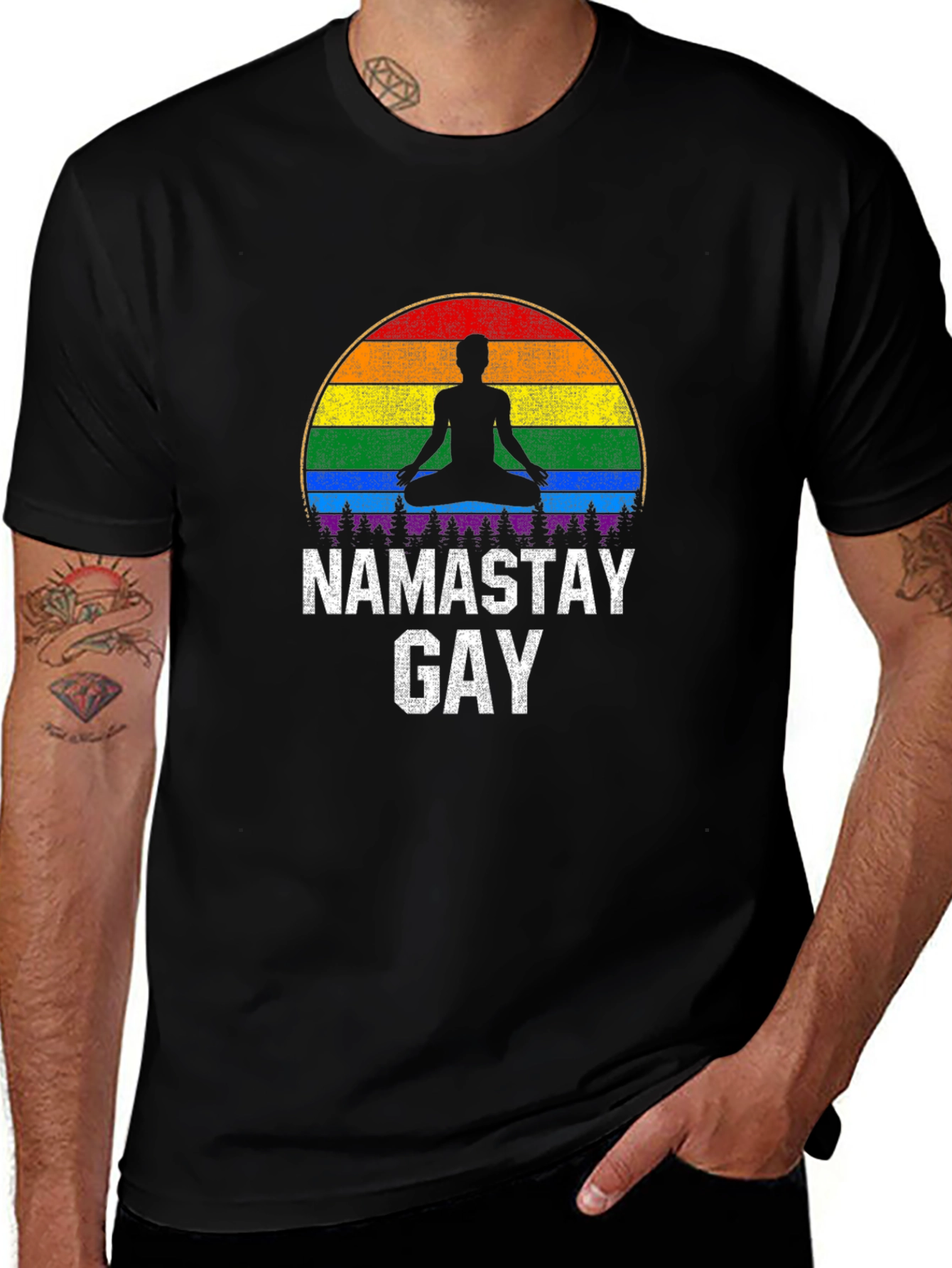 Namastay Gay Pride Rainbow T-Shirt