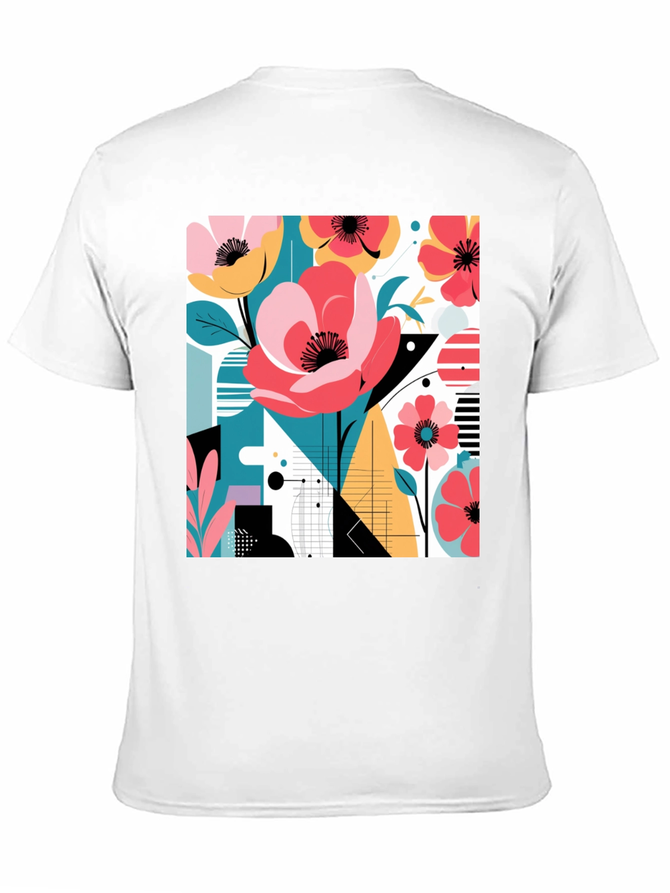 Modern Floral Graphic Print Black T-Shirt