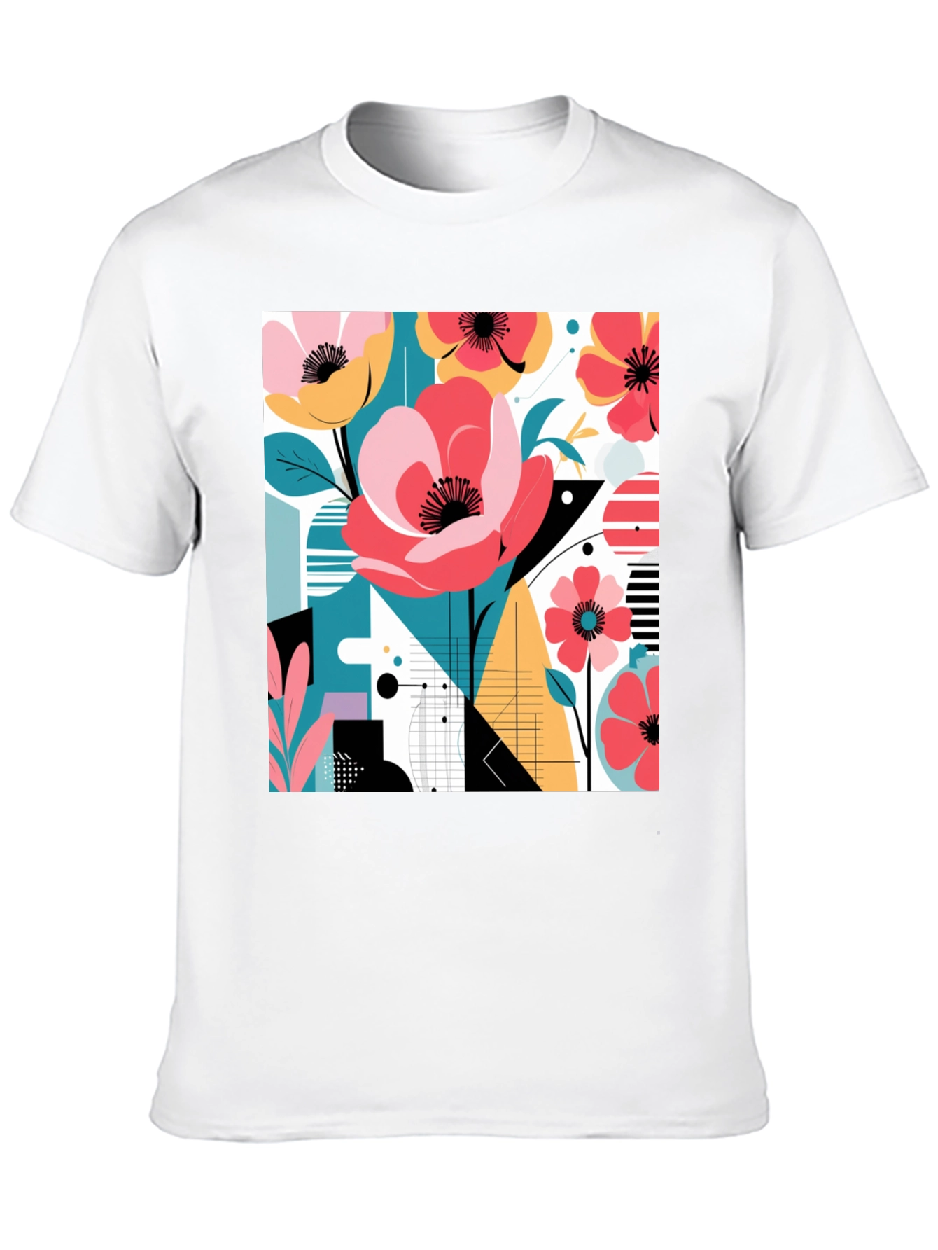 Modern Floral Graphic Print Black T-Shirt