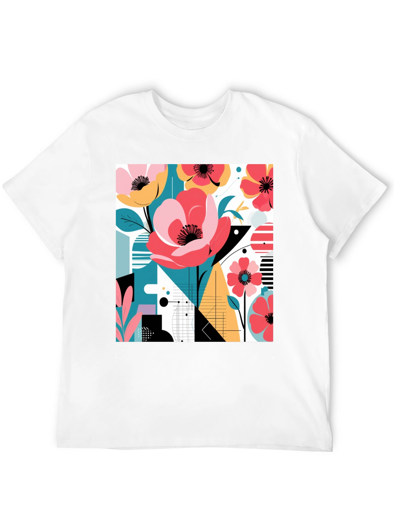 Modern Floral Graphic Print Black T-Shirt