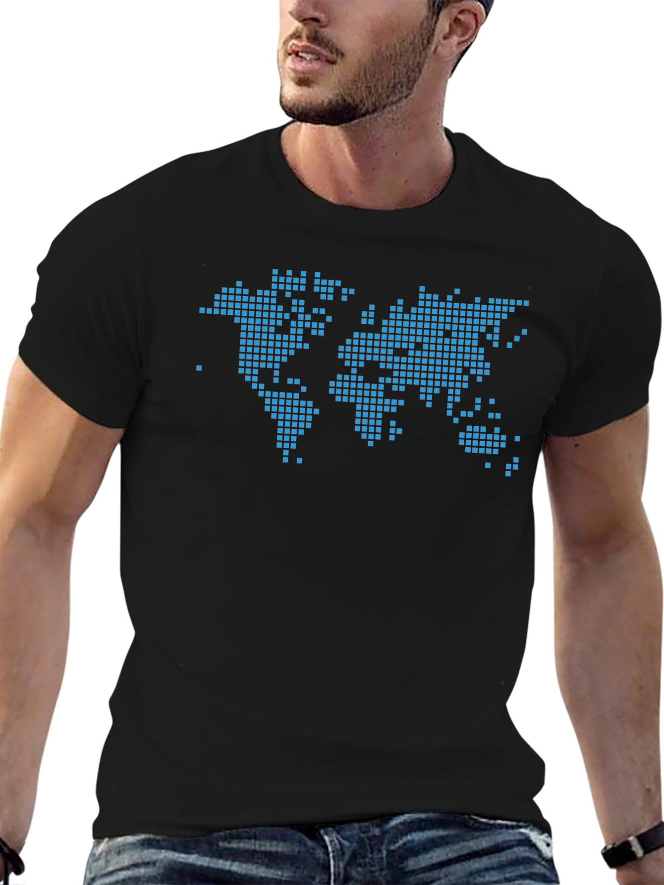 Pixelated World Map Graphic Tee - Black
