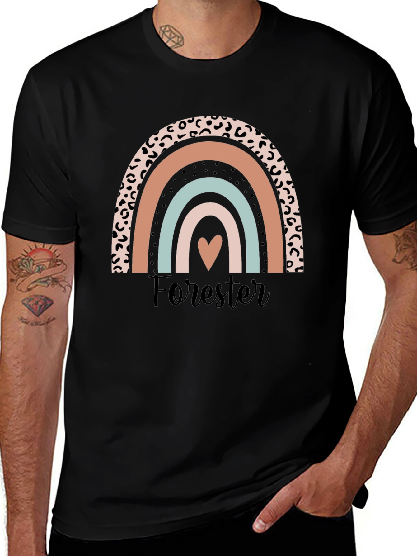 Forester Rainbow Heart Graphic Tee - Black