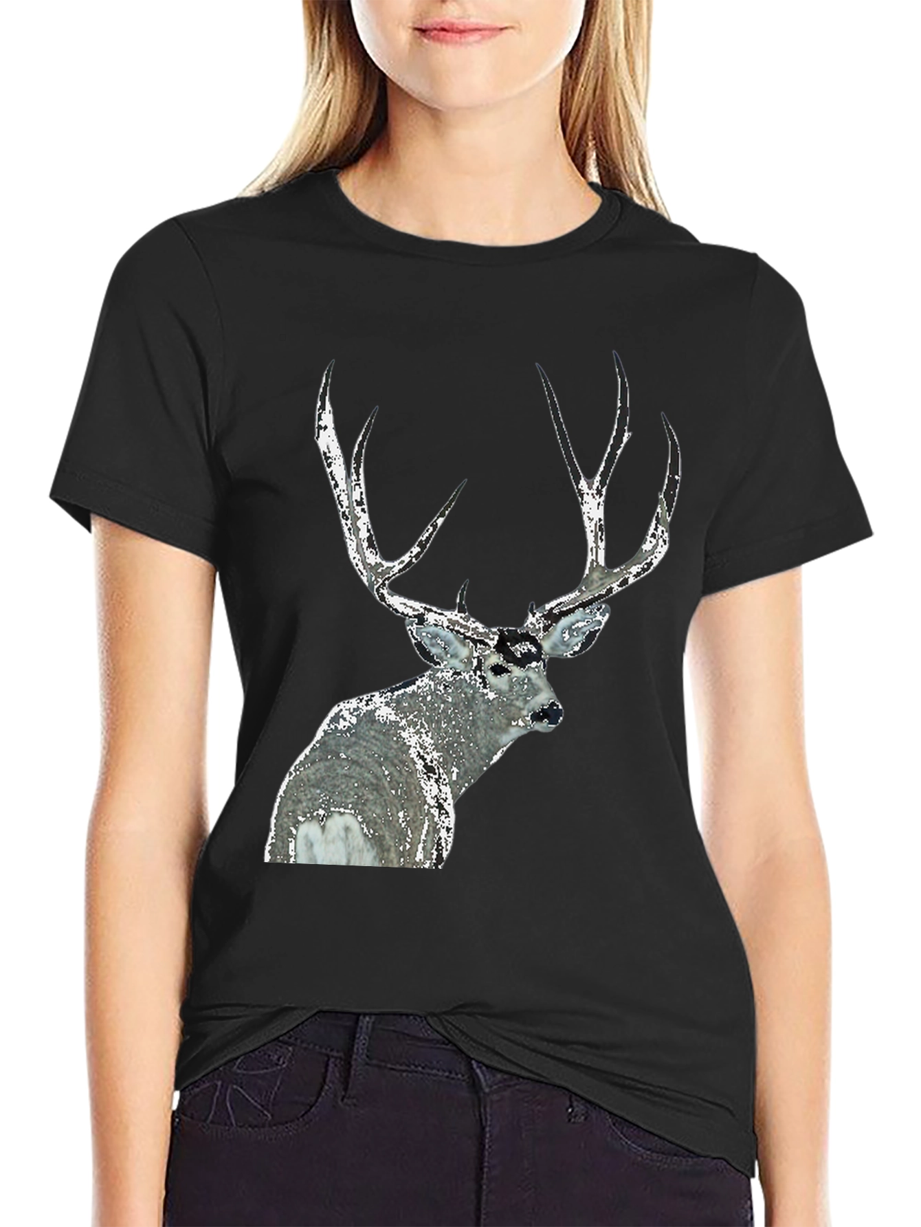 Deer Graphic Tee - Black Short Sleeve
