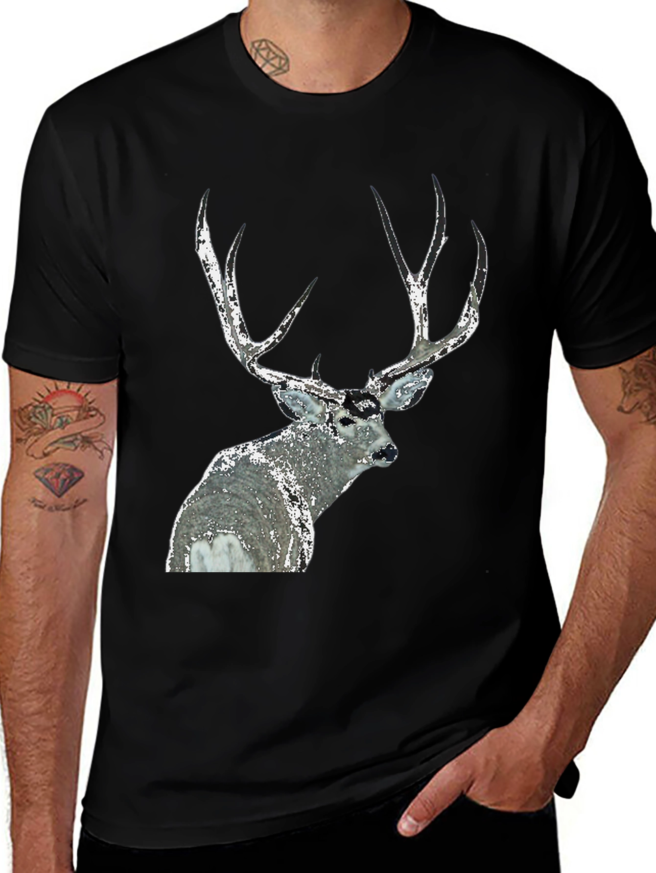 Deer Graphic Tee - Black Short Sleeve