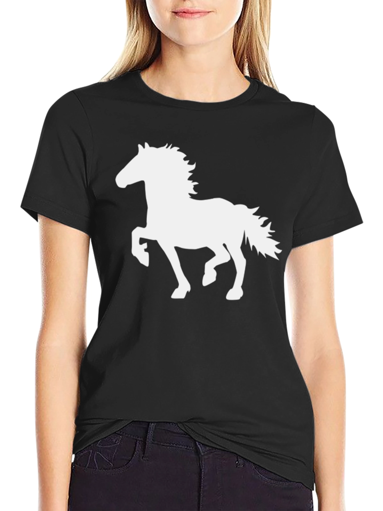 Horse Silhouette Graphic Black T-Shirt