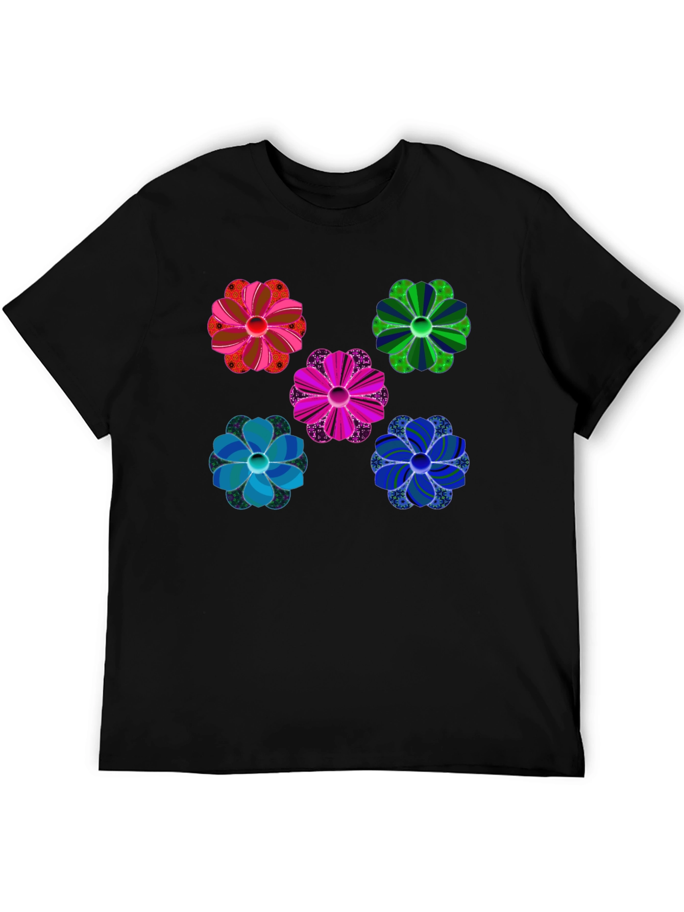 Floral Pattern Black T-Shirt Unique Design