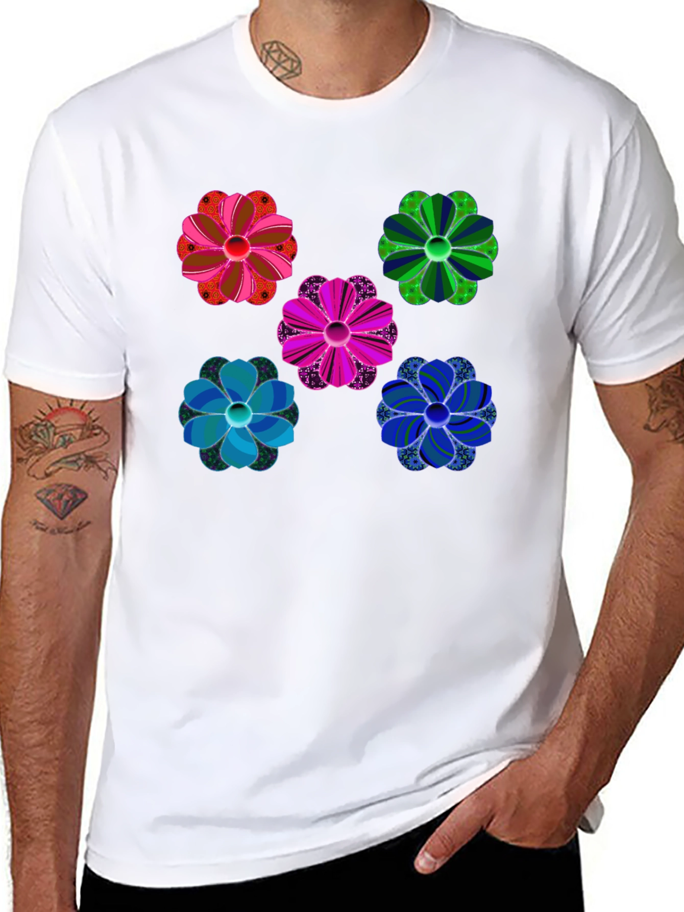 Floral Pattern Black T-Shirt Unique Design