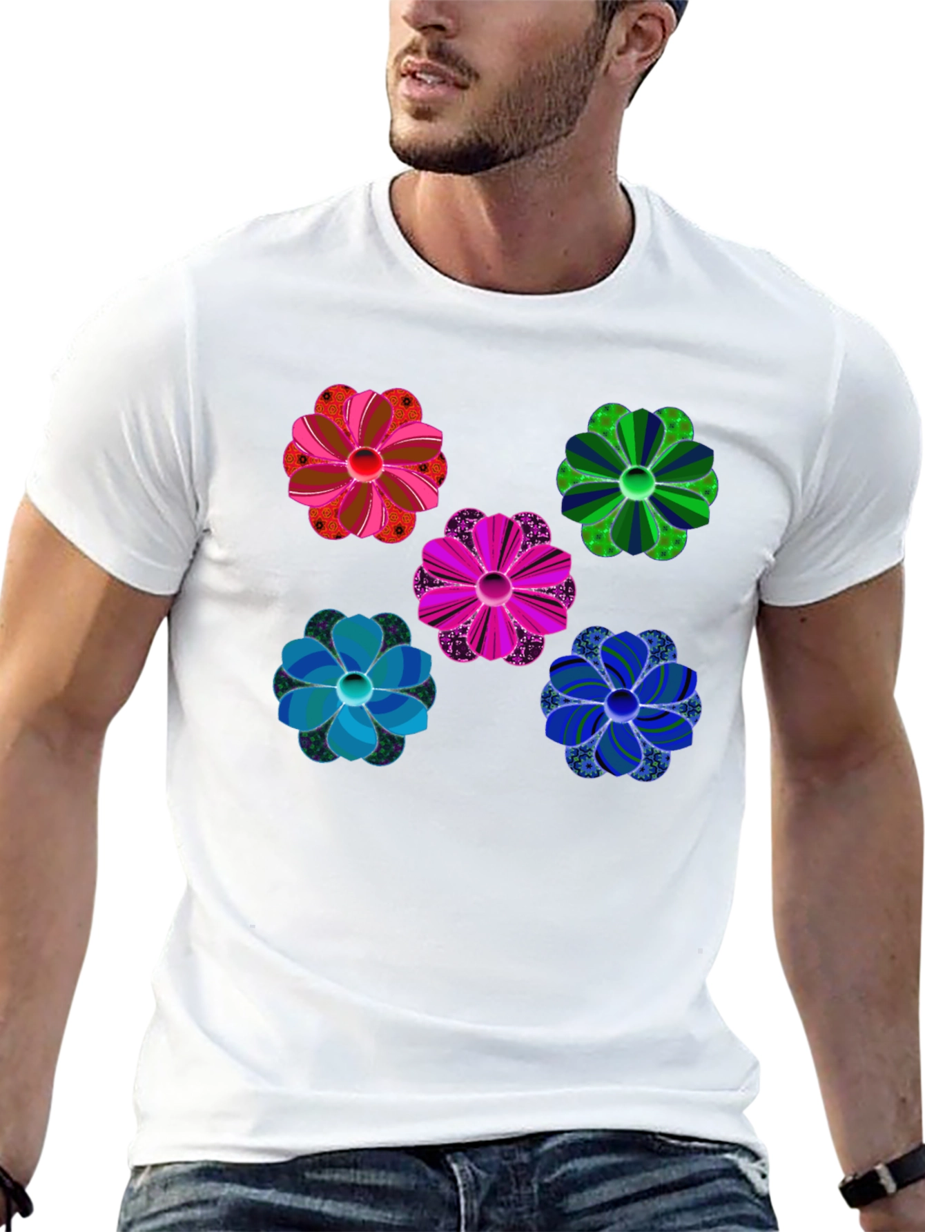 Floral Pattern Black T-Shirt Unique Design
