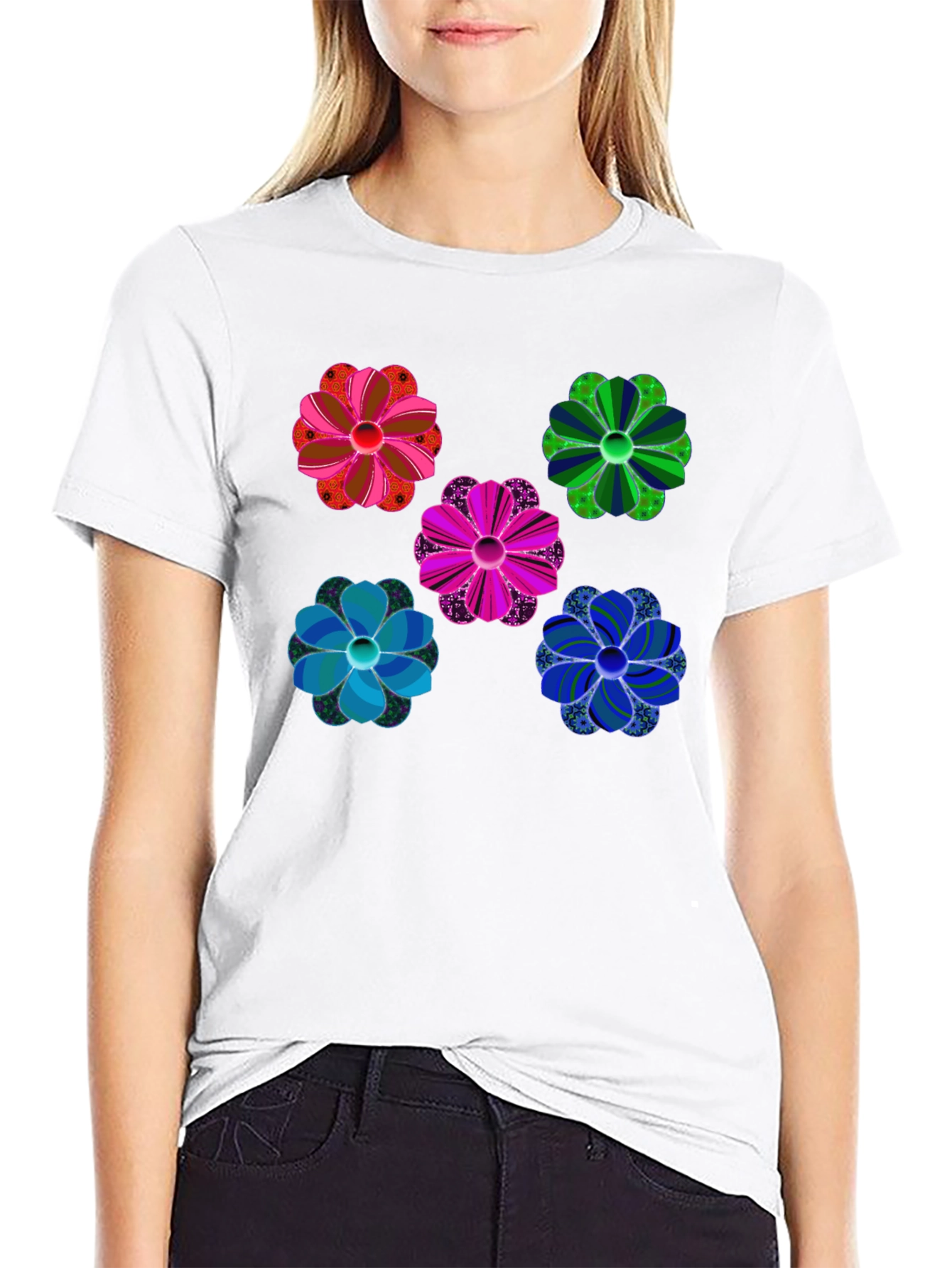 Floral Pattern Black T-Shirt Unique Design