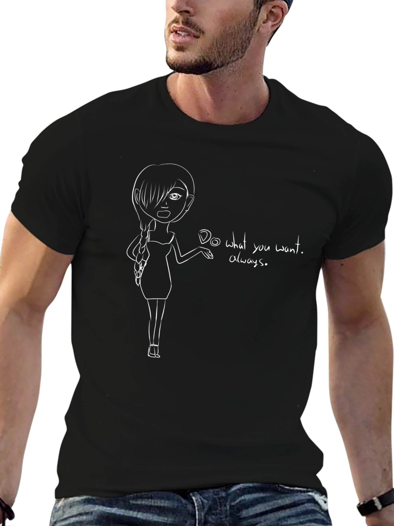 Black T-Shirt with Anime Girl Graphic Tee