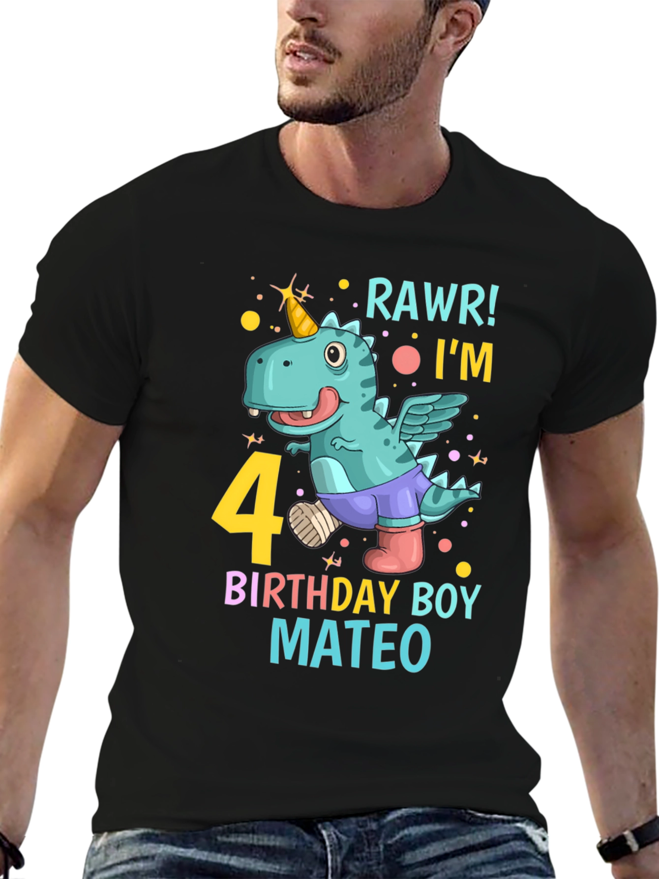 Dino Birthday Boy T-Shirt - RAWR! Im 4