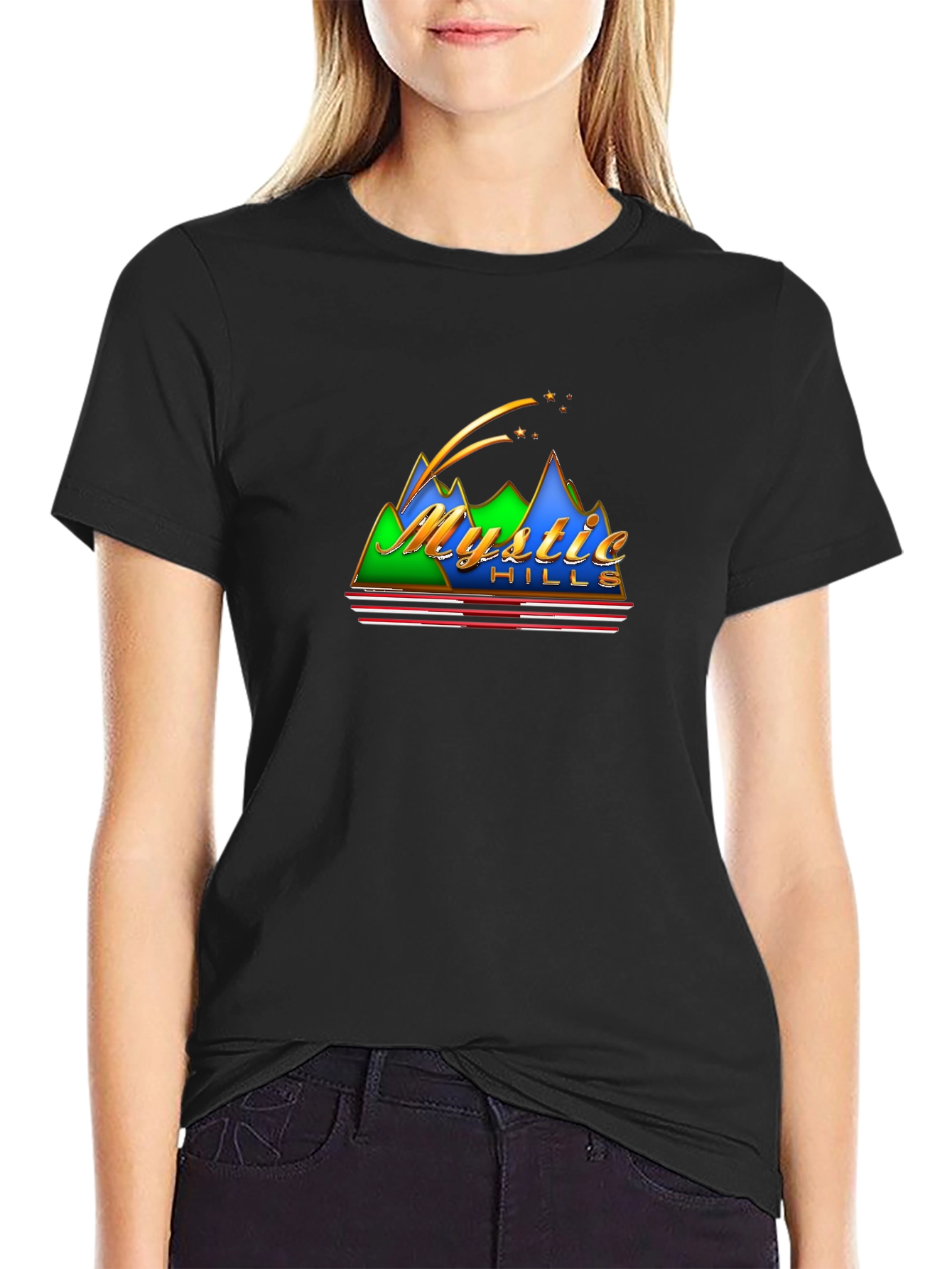 Mystic Hills Retro Graphic Black T-Shirt