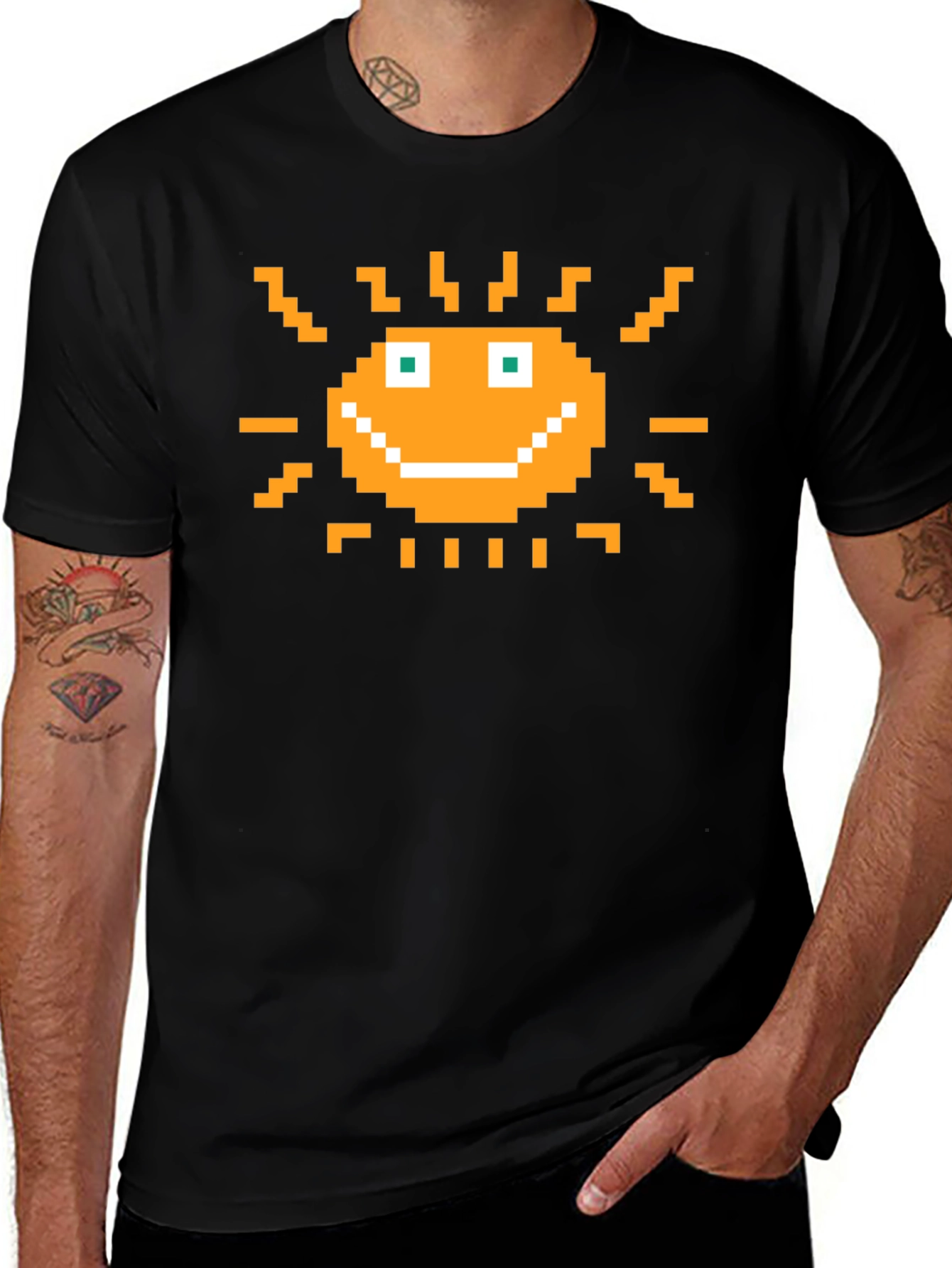 Pixel Art Sun Graphic Tee - Retro Gaming Style
